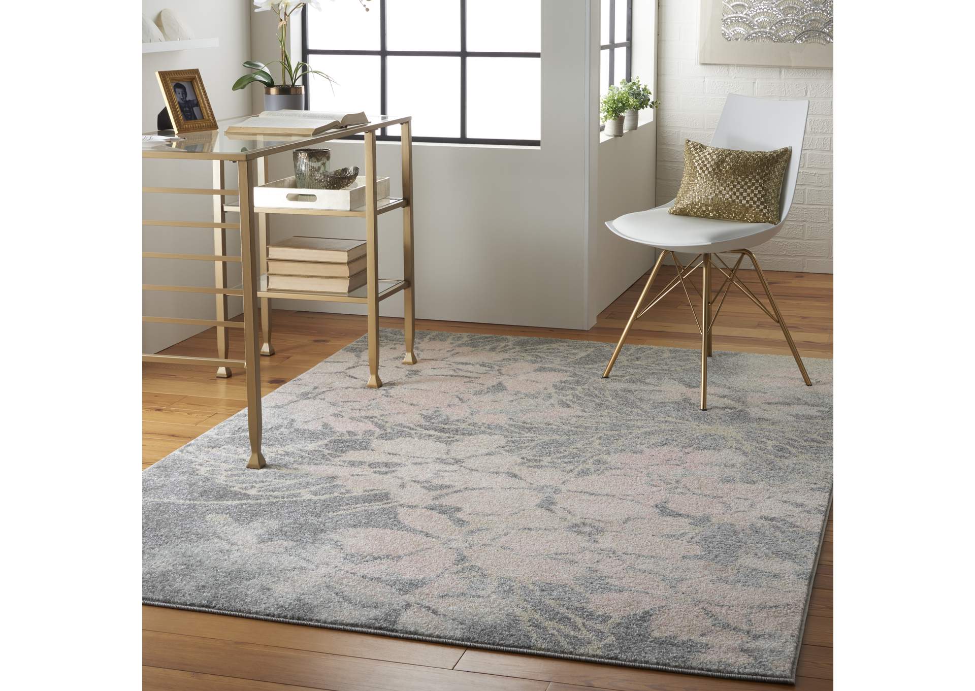 Nourison Tranquil TRA08 Pink and Grey 6'x9' Ombre Floral Area Rug,Nourison