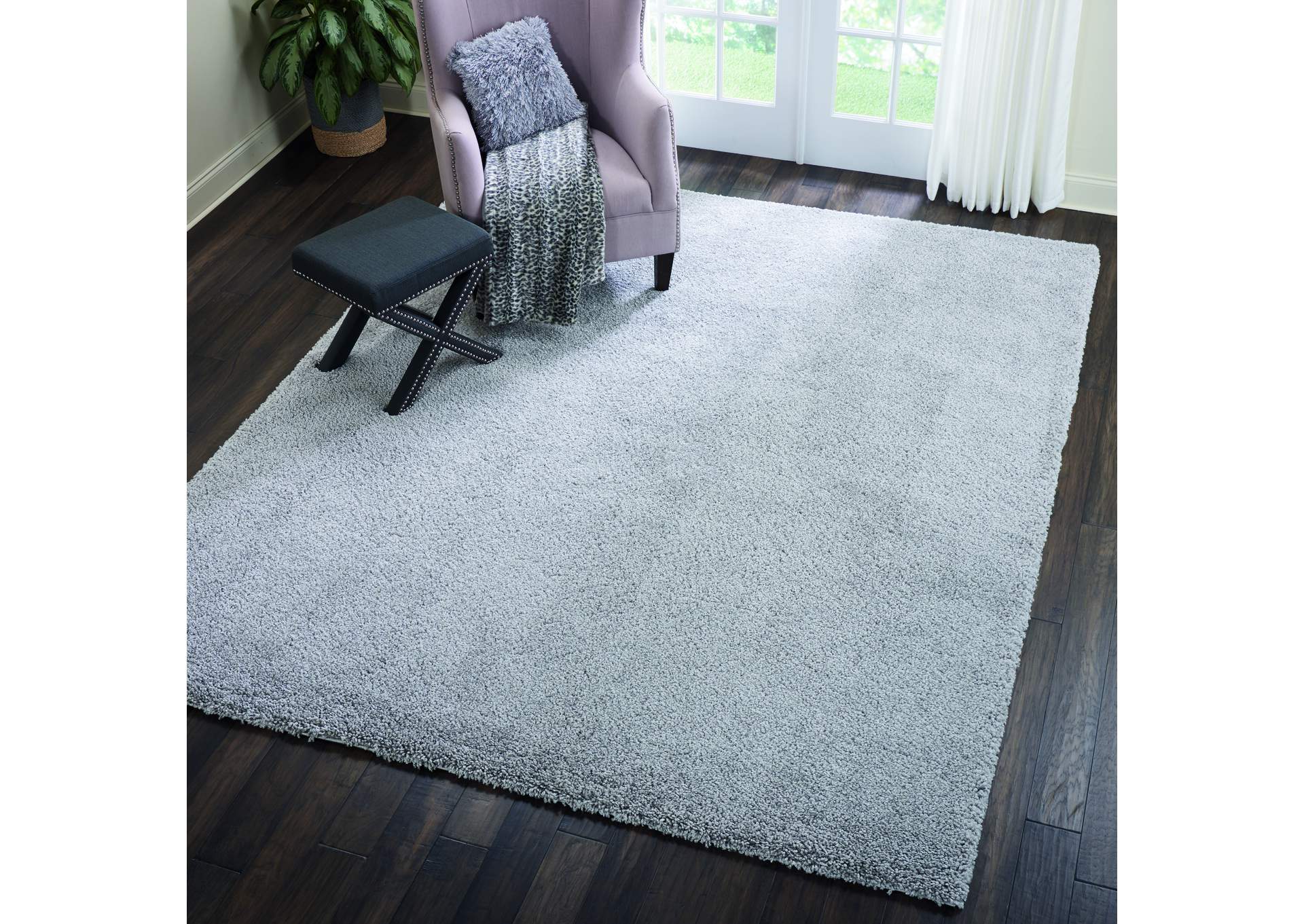 Nourison Malibu Shag MSG01 Grey 8'x10' Large Rug,Nourison