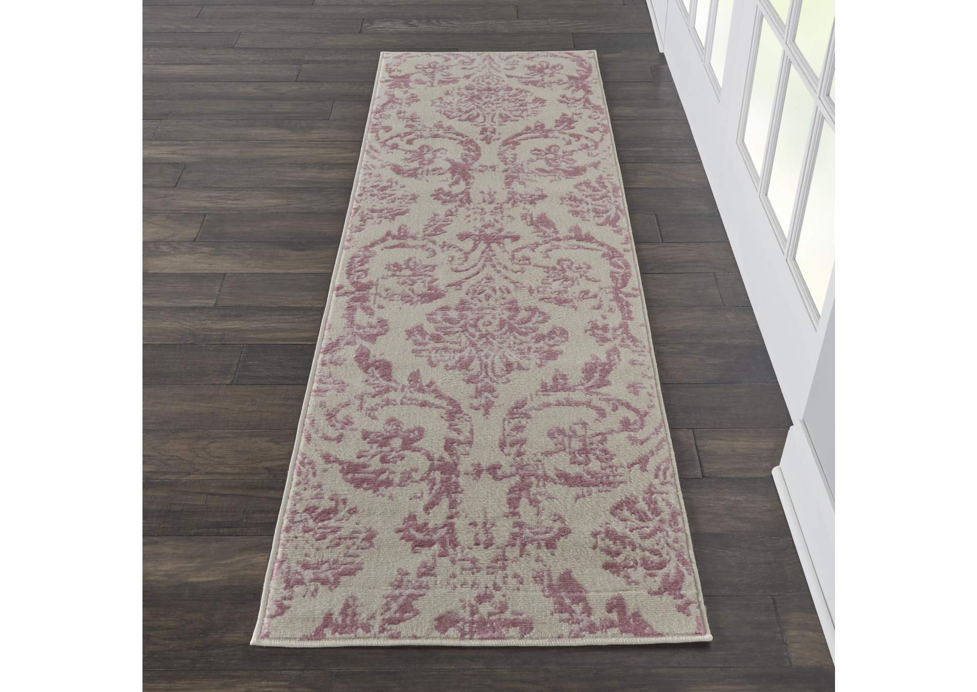 Nourison Jubilant JUB09 White and Pink 7' Runner Low-pile Hallway Rug,Nourison