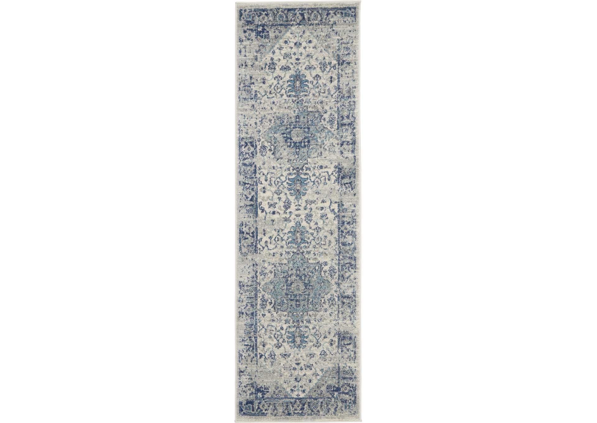 Nourison Tranquil TRA06 Navy Blue and White 7' Runner Hallway Rug,Nourison