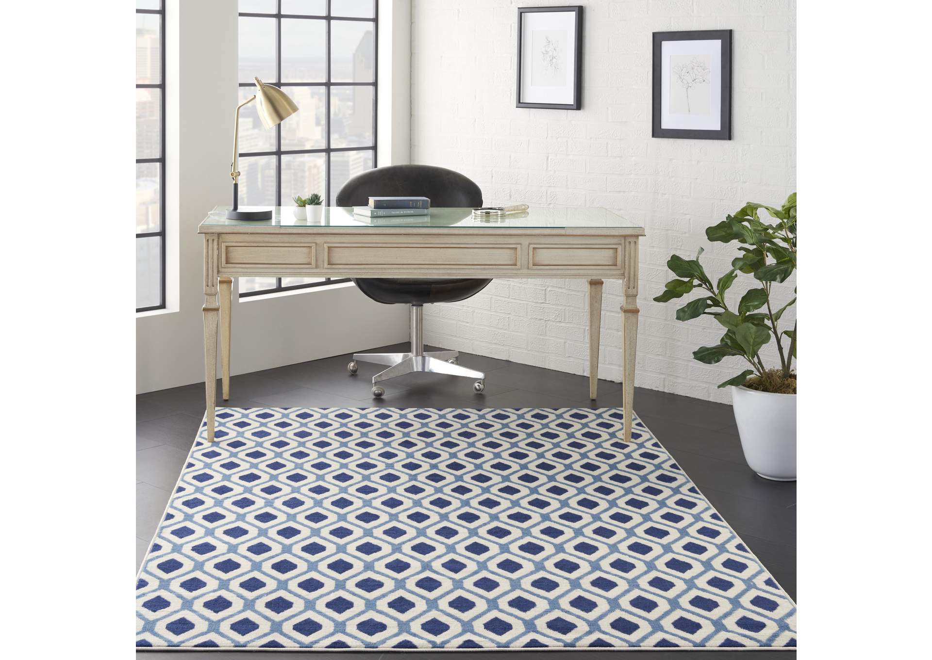 Nourison Grafix GRF22 Blue and White 5'x7' Area Rug,Nourison