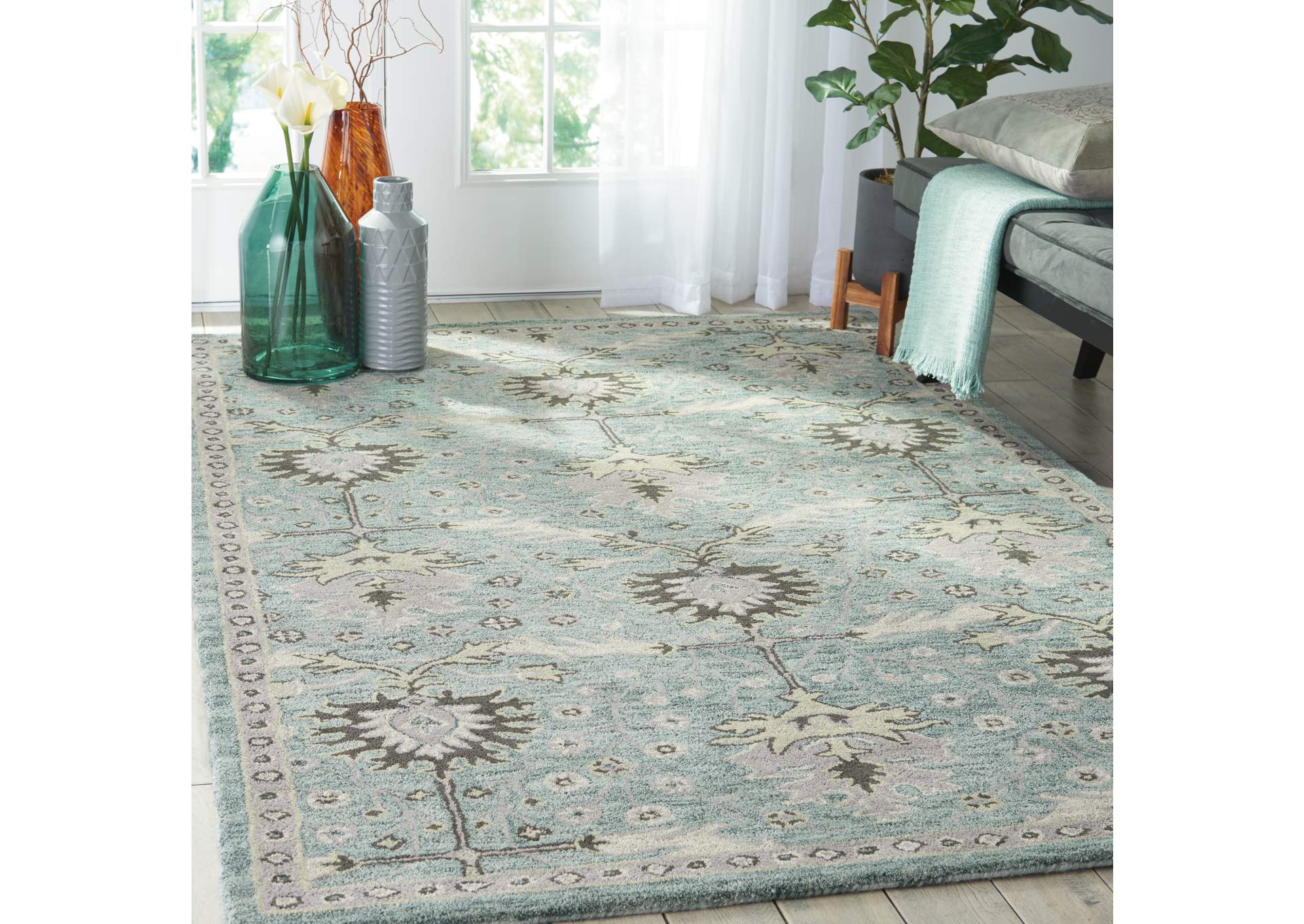 Nourison Jazmine JAZ02 Seafoam Green 5'x8' Persian Area Rug,Nourison