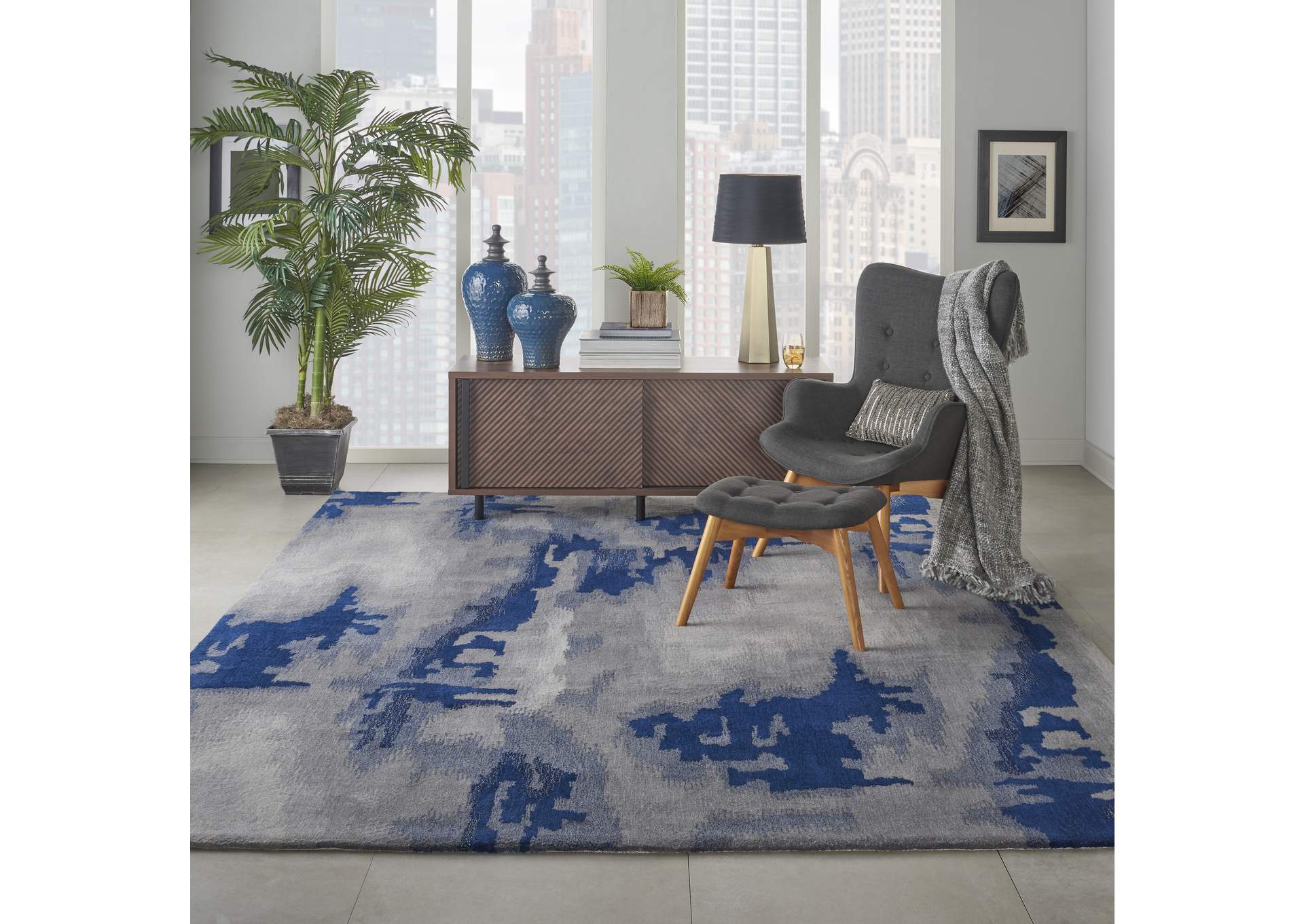 Nourison Symmetry SMM10 Navy Blue and Grey Artistic Oversized Rug,Nourison