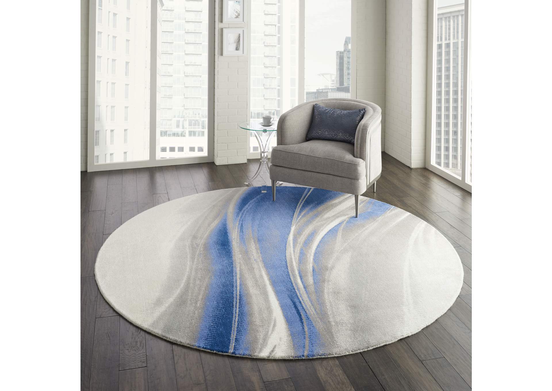 Nourison Twilight TWI28 Ivory and Blue 8' Round Large Rug,Nourison