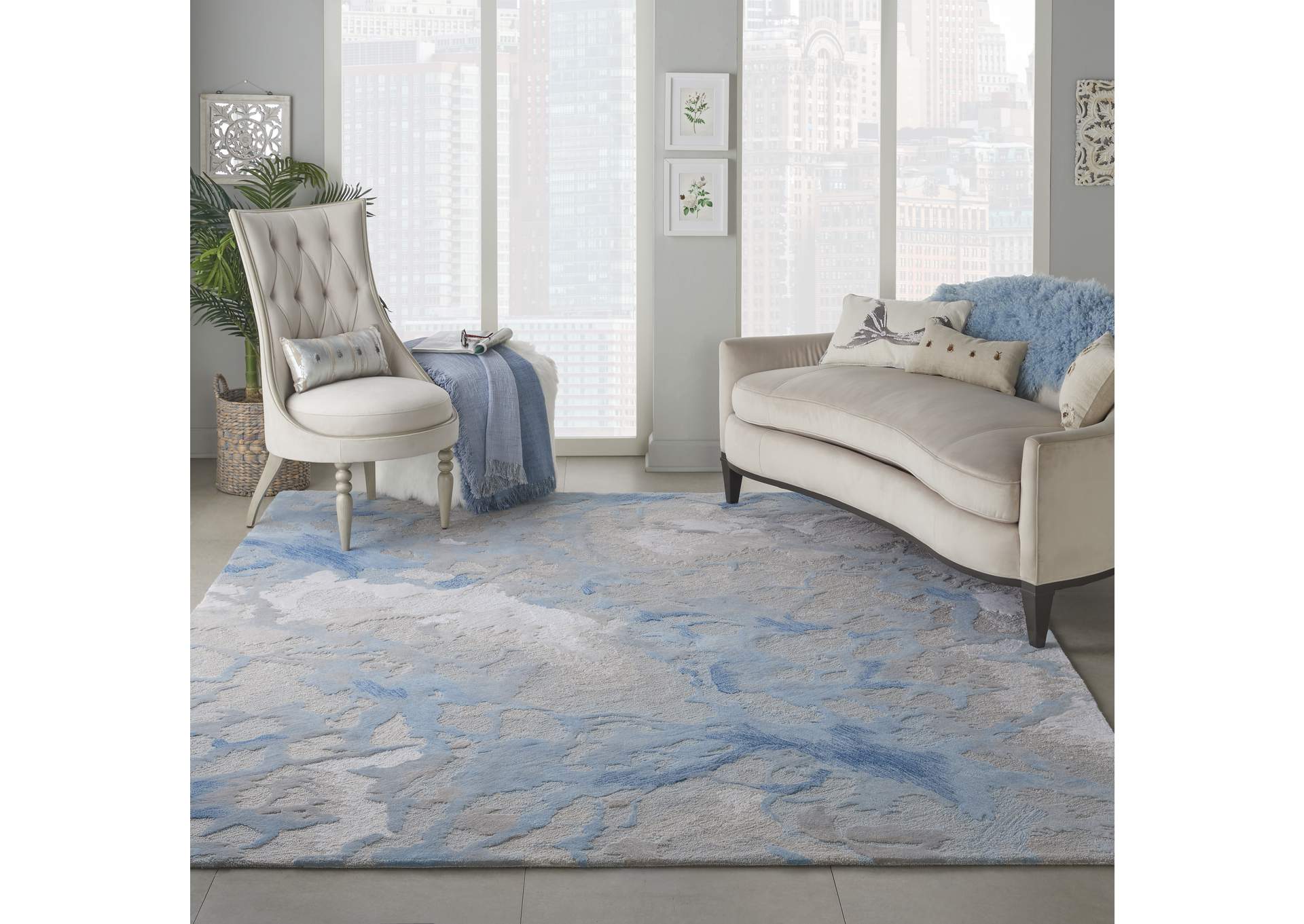 Nourison Symmetry SMM07 Beige and Blue 9'x12' Oversized Textured Rug,Nourison