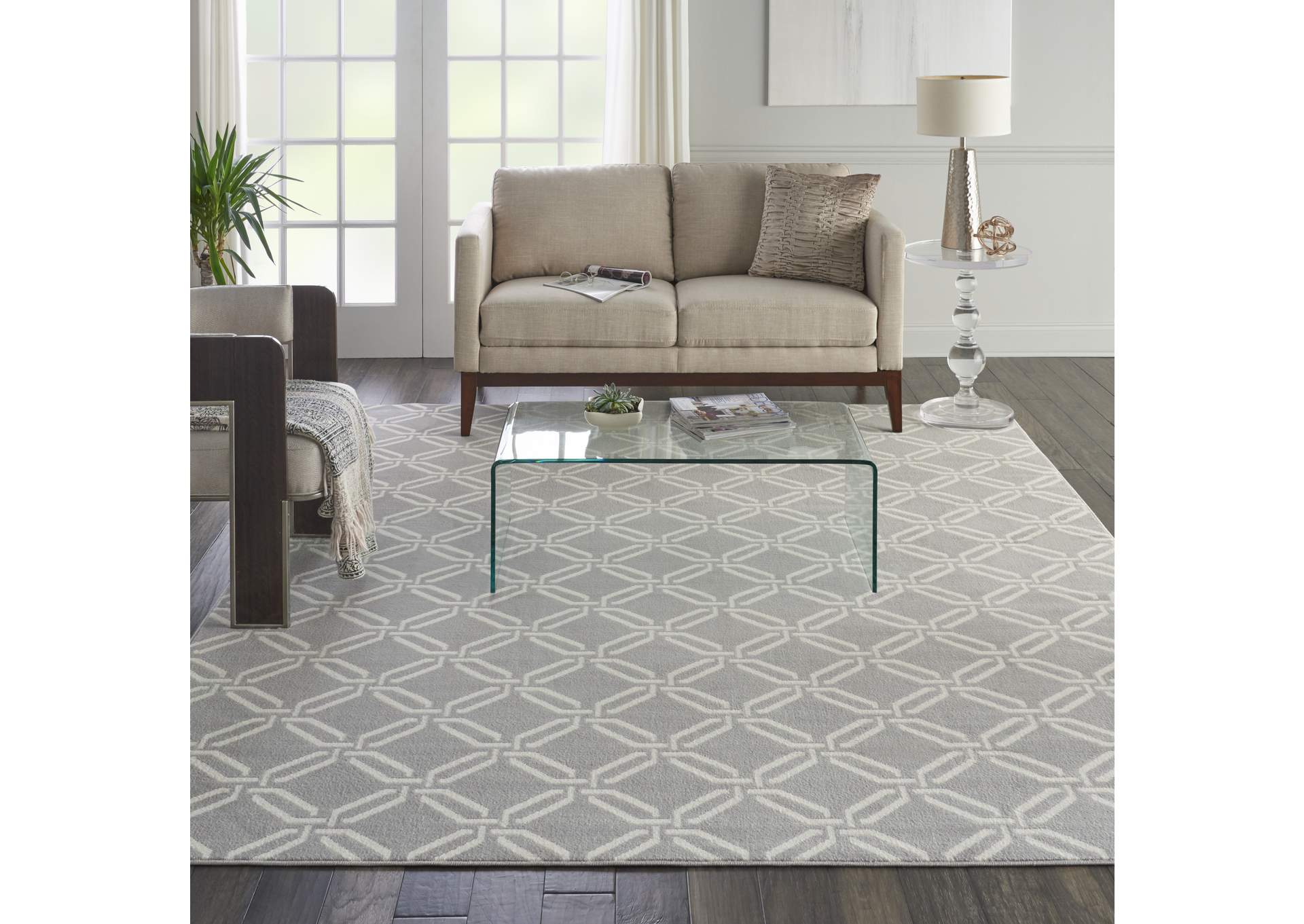 Nourison Jubilant JUB17 Grey 8'x10' Large Low-pile Rug,Nourison