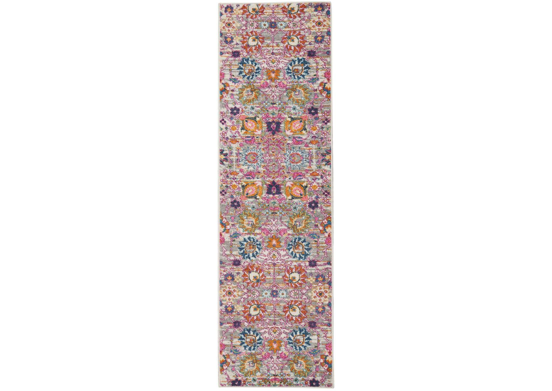 Nourison Passion PSN01 Pink and Grey 8' Runner Hallway Rug,Nourison