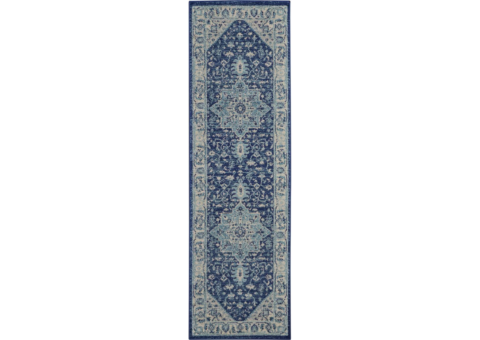 Nourison Tranquil TRA06 Blue and White 7' Runner Hallway Rug,Nourison
