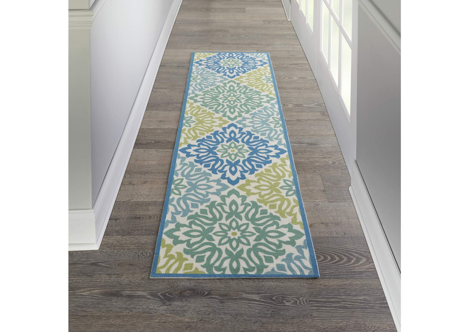 Waverly Sun N Shade SND23 Blue 8' Runner Hallway Rug,Nourison