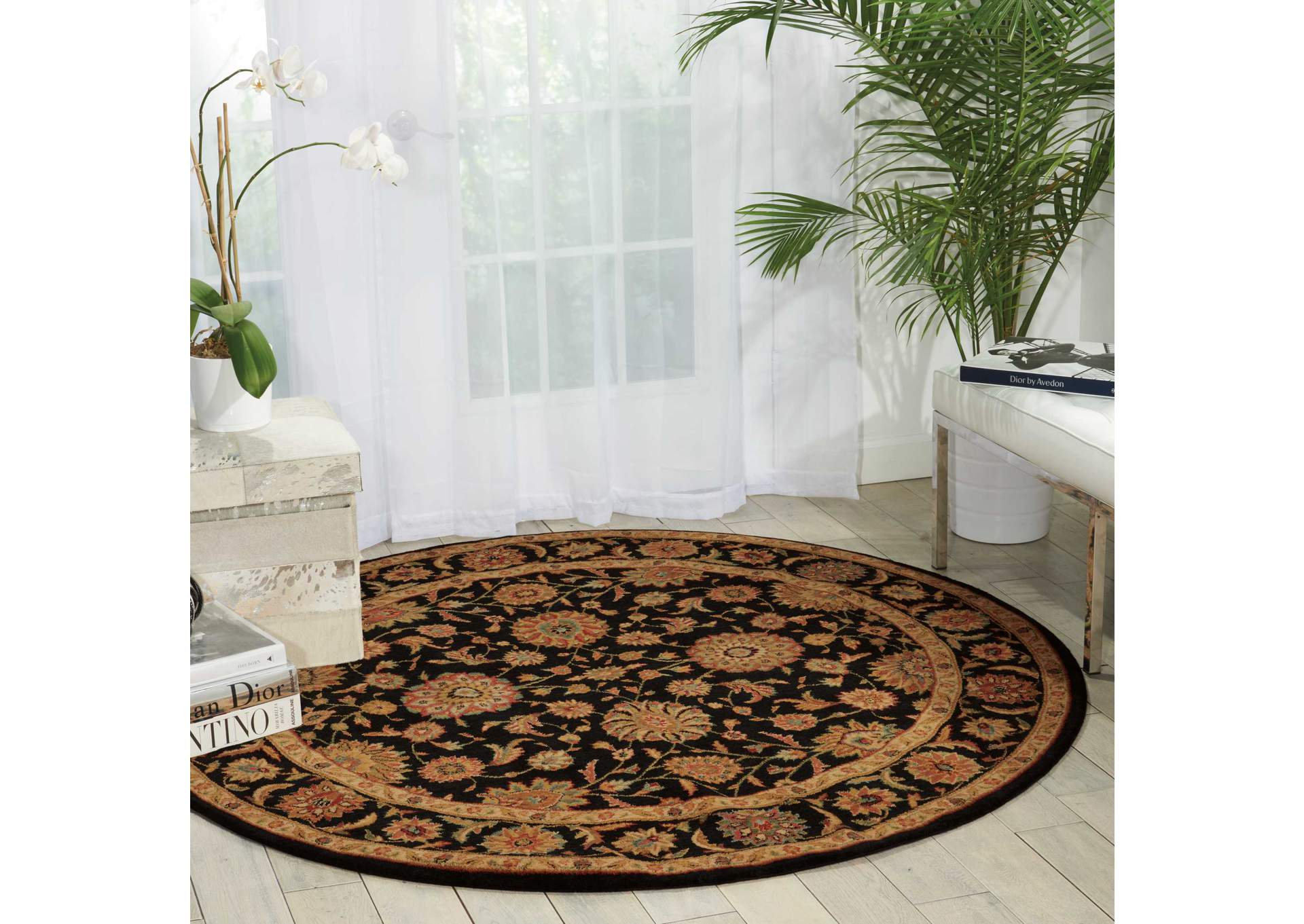 Nourison Living Treasures LI05 Black 6' Round Area Rug,Nourison