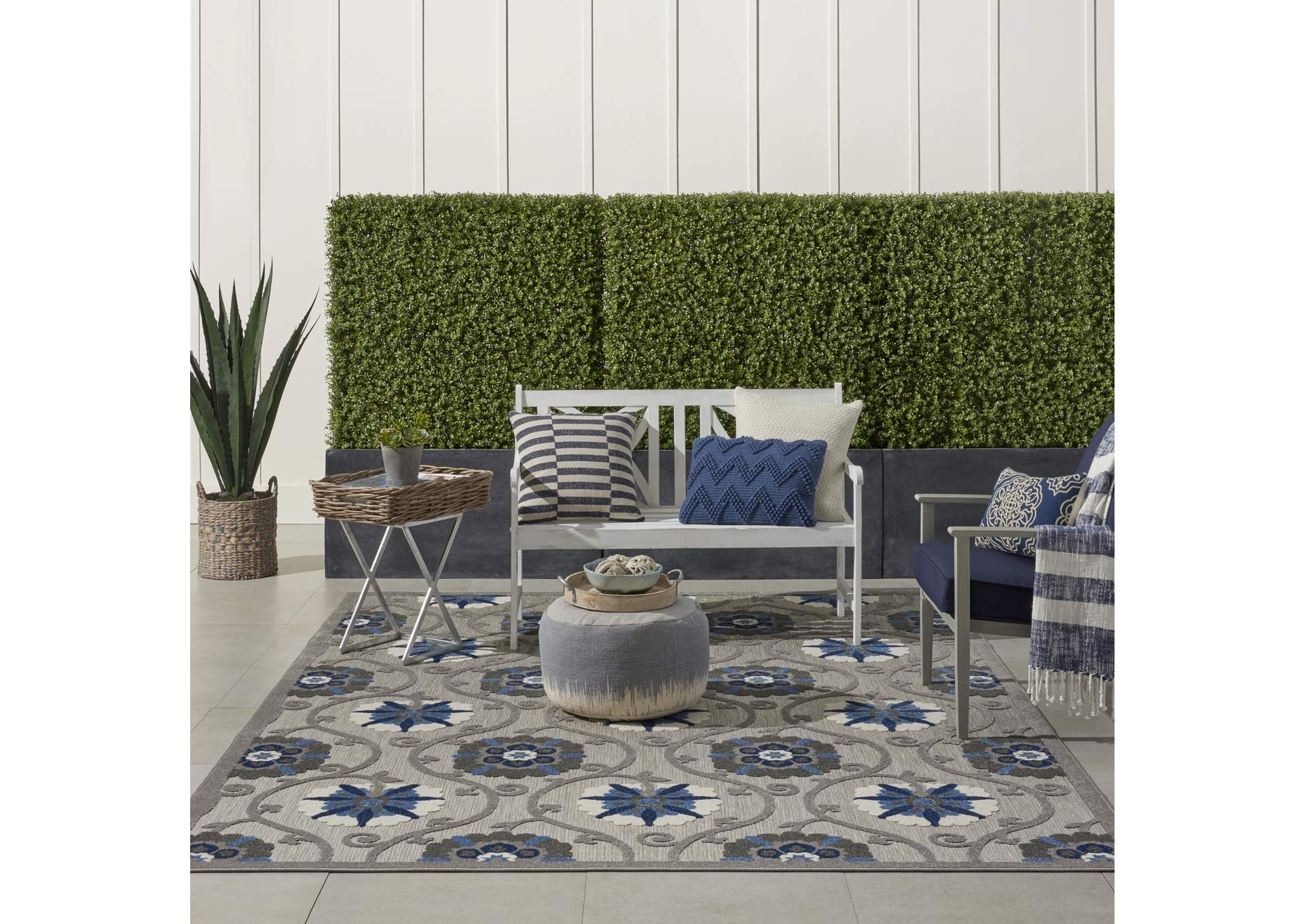Nourison Aloha 8'x11' Grey Patio Area Rug,Nourison