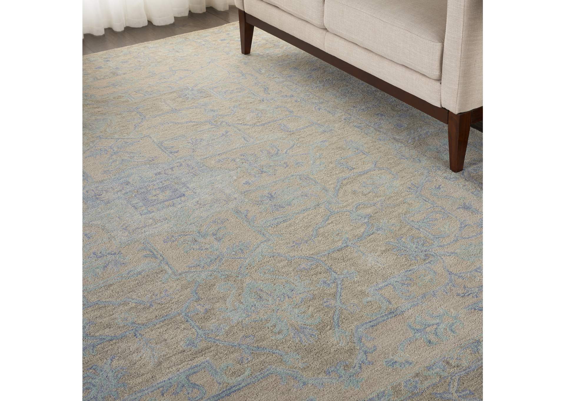 Nourison Jazmine JAZ01 Grey and Blue 8'x10' Large Wool Rug,Nourison
