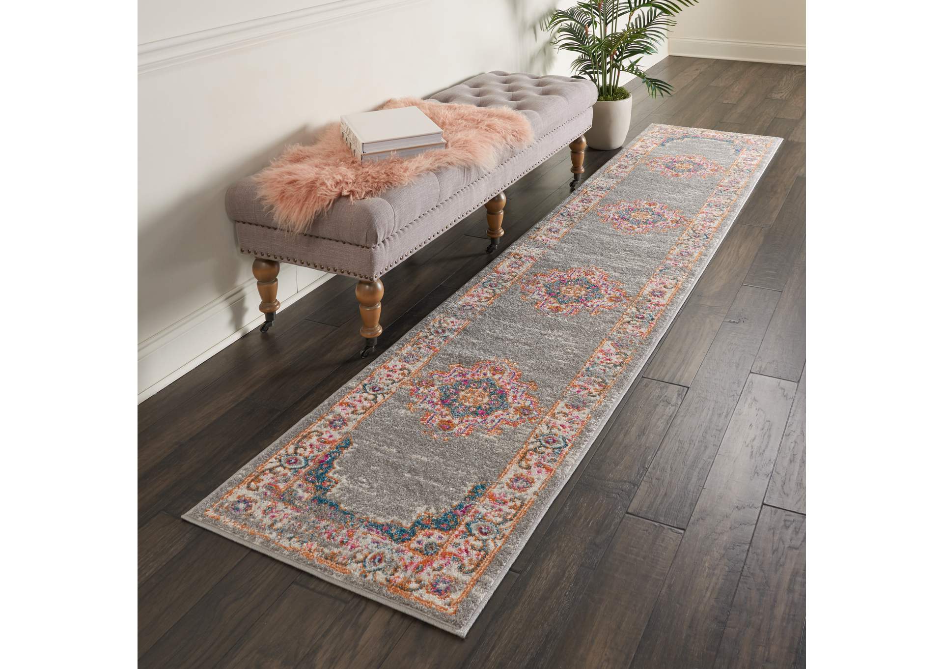 Nourison Passion PSN03 Grey 10' Runner Hallway Rug,Nourison