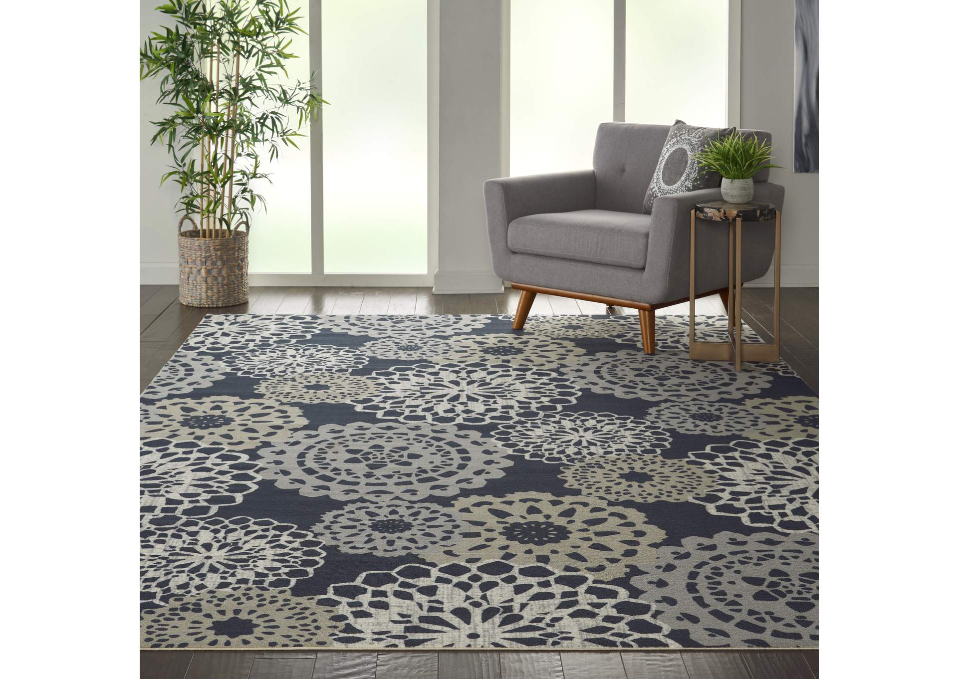 Waverly Sun N Shade SND72 Navy Black and Grey 8'x11' Oversized Indoor-outdoor Rug,Nourison