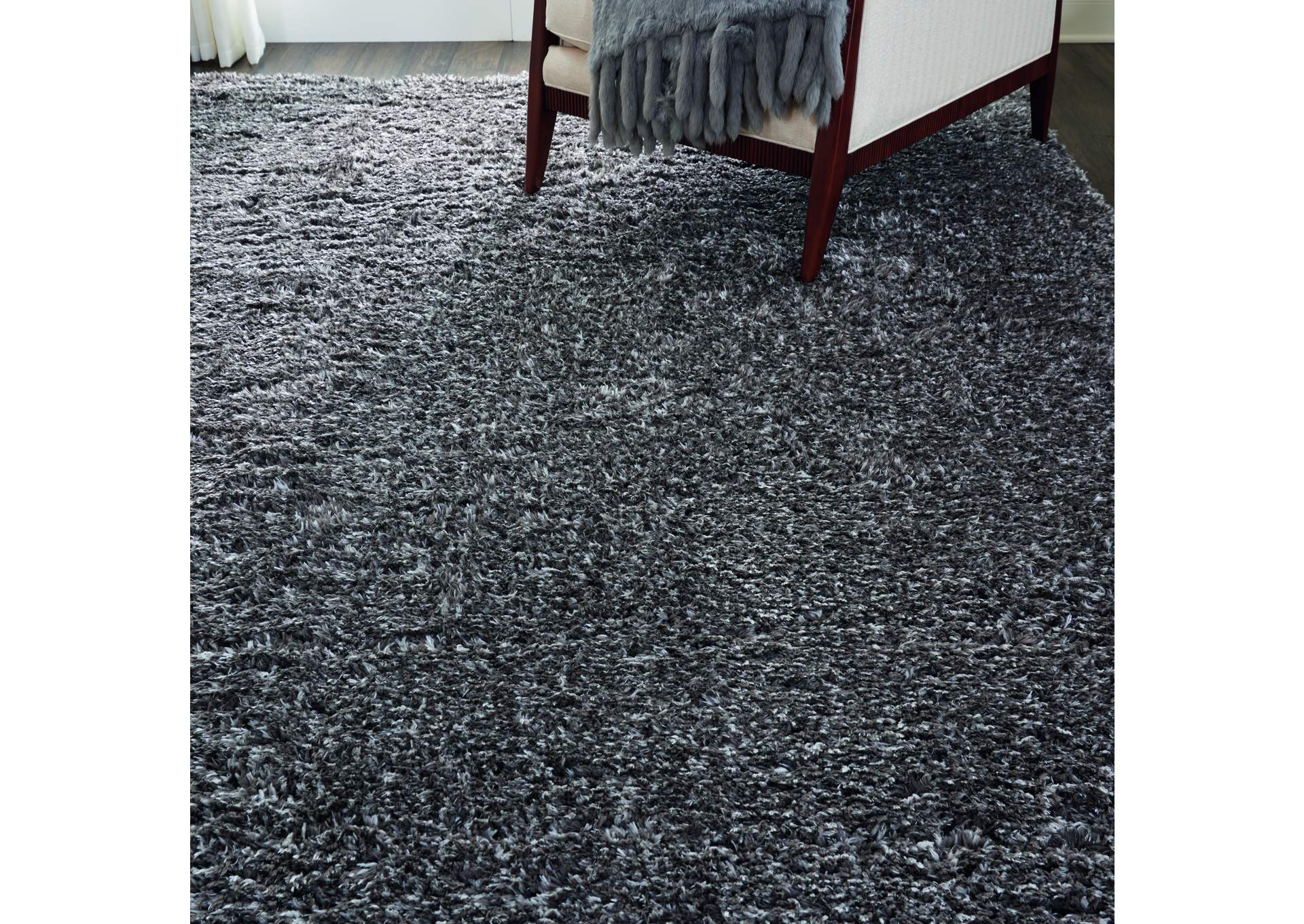Nourison Luxe Shag LXS01 Charcoal Grey 8'x10' Large Rug,Nourison