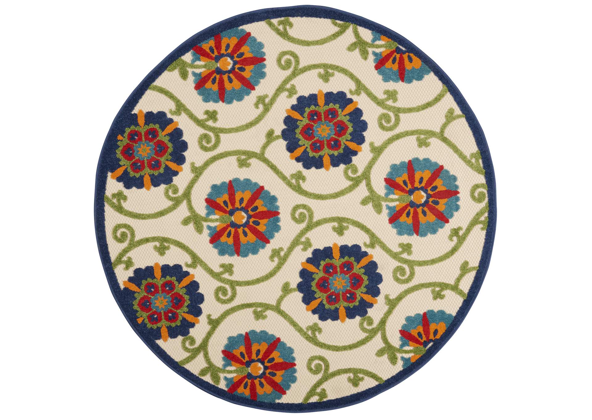 Nourison Aloha ALH19 4' Round Blue Multicolor Easy-care Indoor-outdoor Rug,Nourison