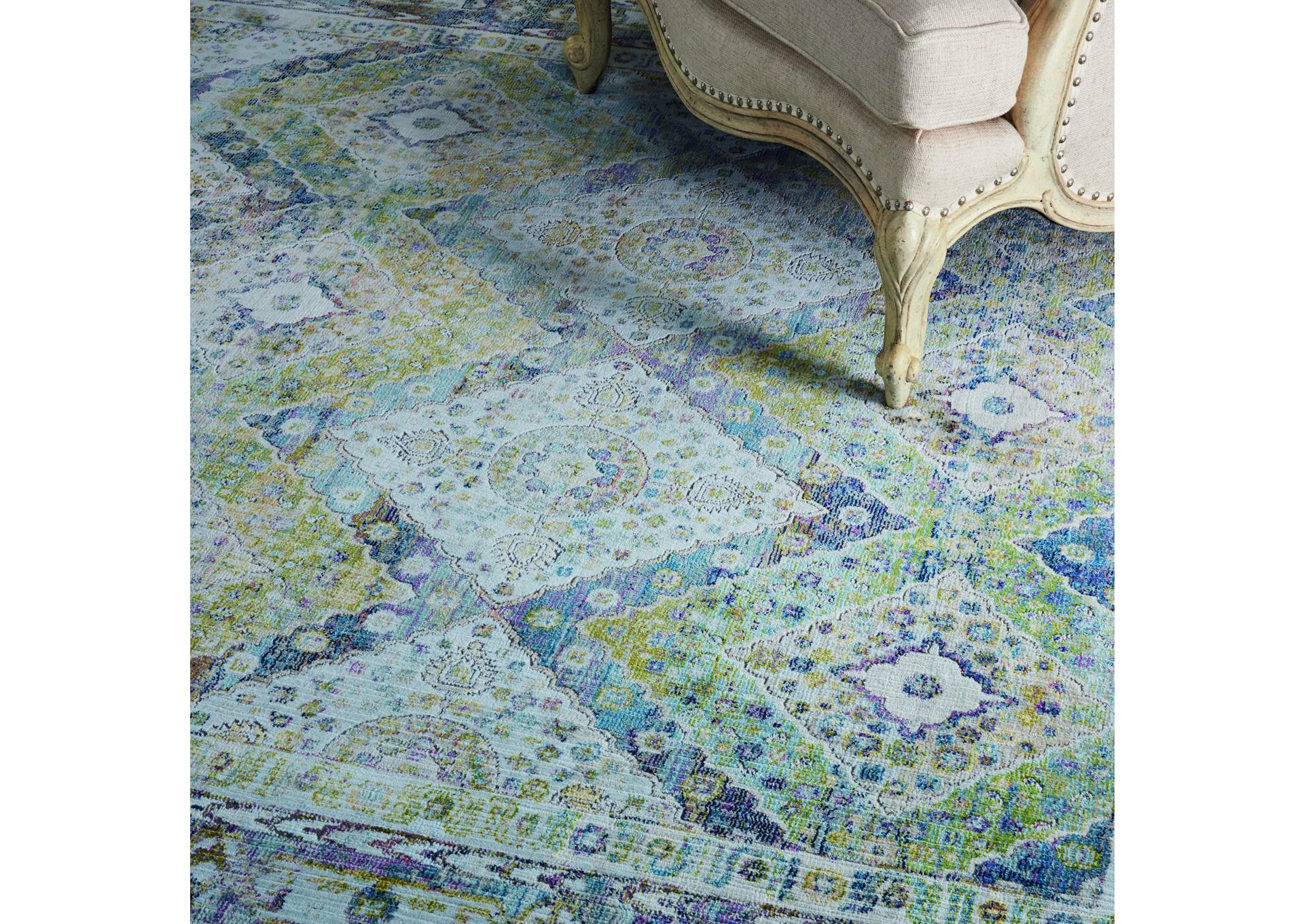 Nourison Ankara Global ANR07 Blue and Green 8'x10' Large Low-pile Rug,Nourison