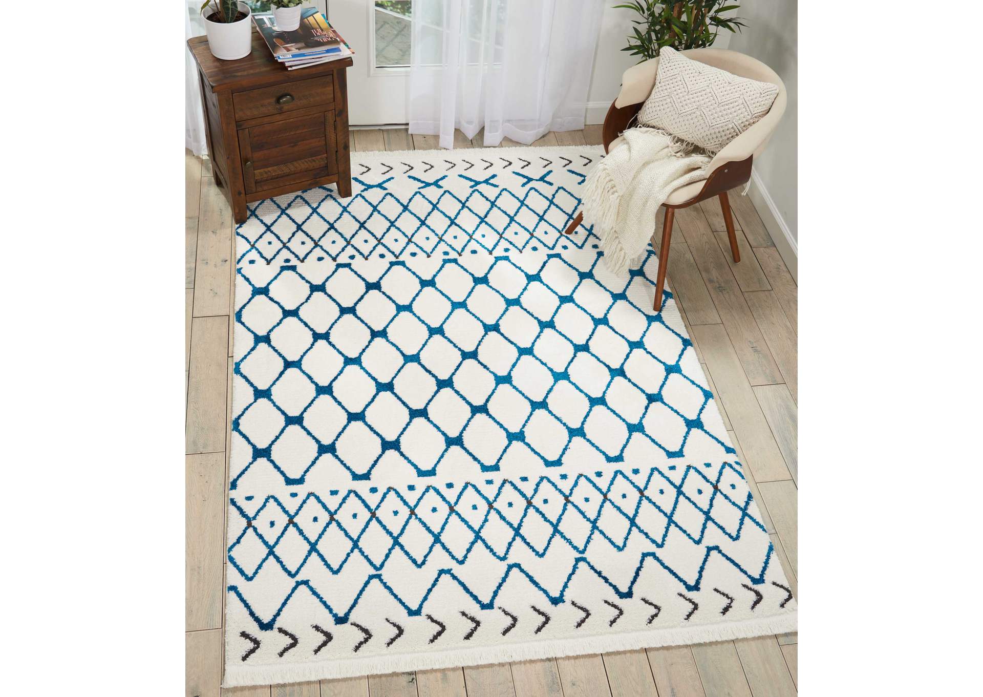 Nourison Kamala DS500 White and Blue 4'x6' Area Rug,Nourison