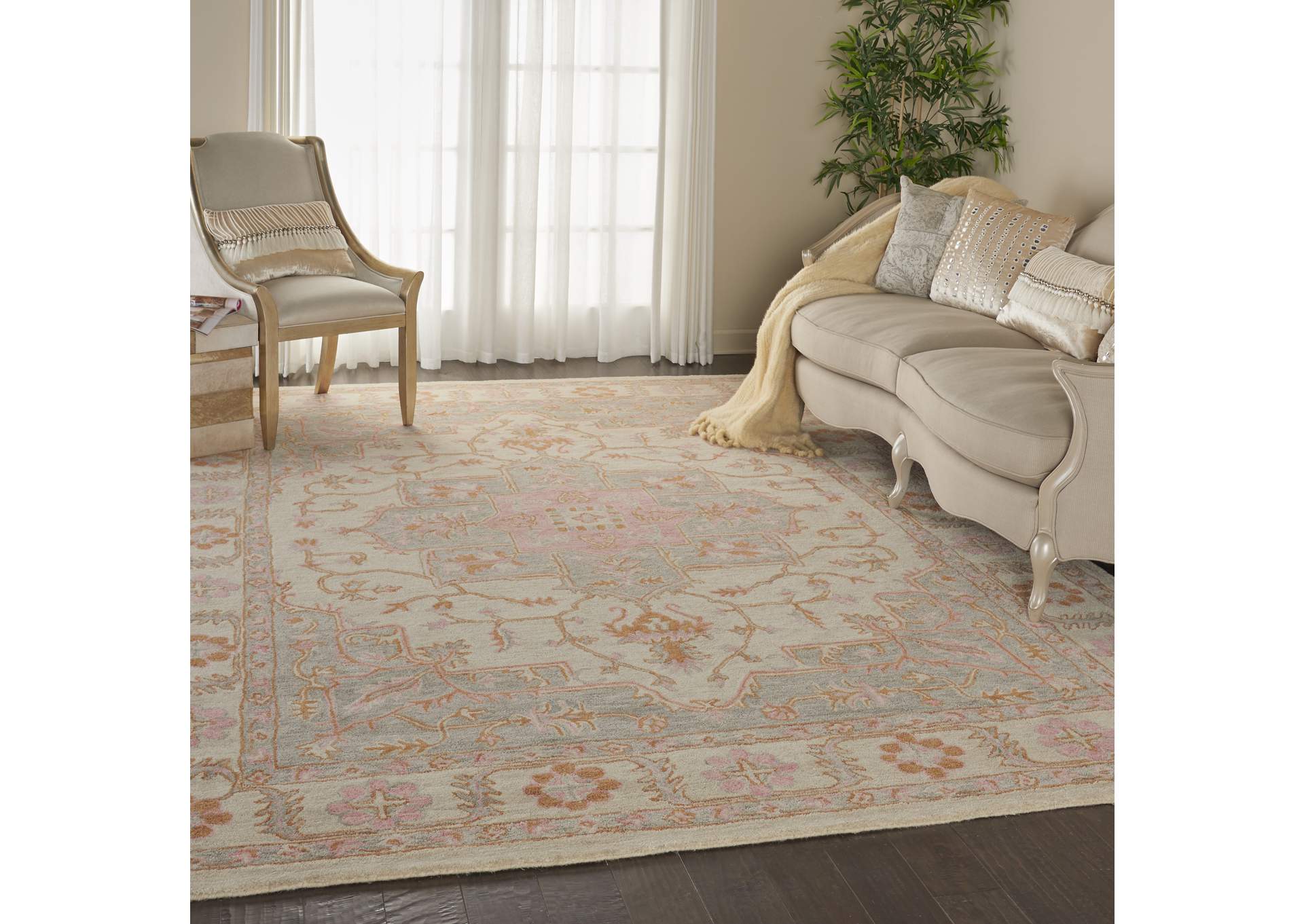 Nourison Jazmine JAZ01 Orange and Cream 9'x12' Oversized Wool Rug,Nourison
