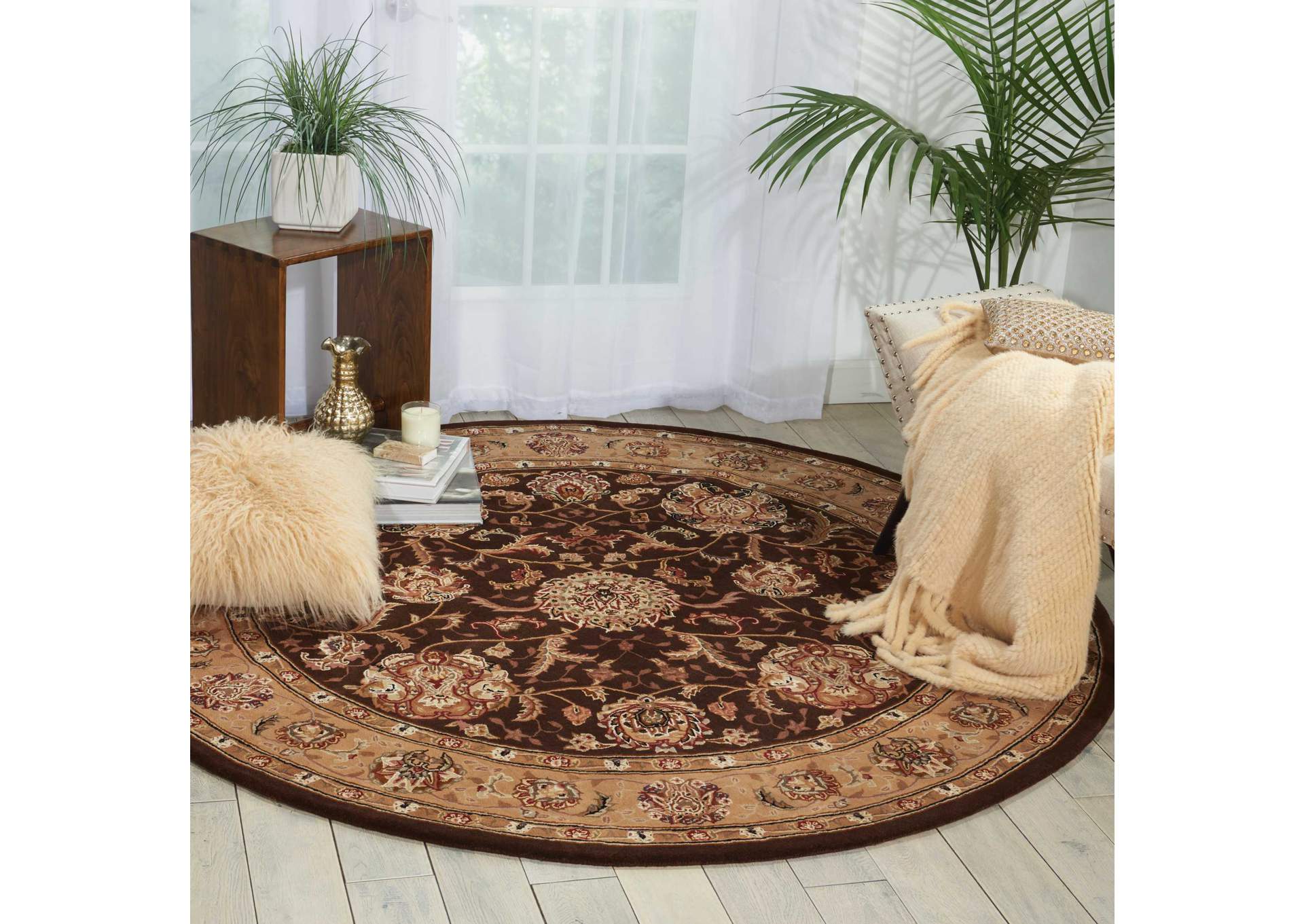 Nourison 2000 2206 Brown 4' Round Area Rug,Nourison