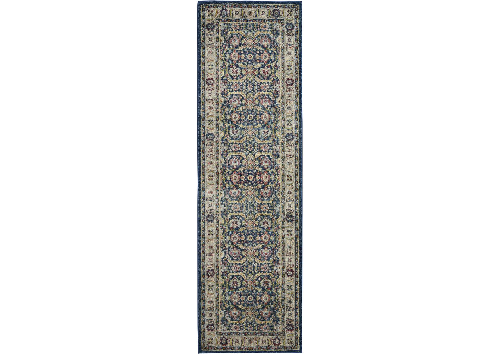 Nourison Ankara Global ANR13 Navy Blue Multicolor 6' Runner Textured Hallway Rug,Nourison