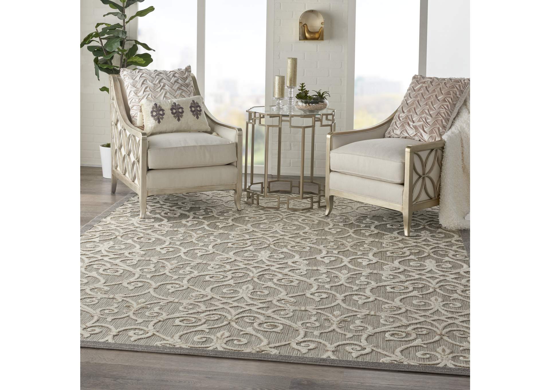 Nourison Aloha 10'x13' Grey Patio Area Rug,Nourison