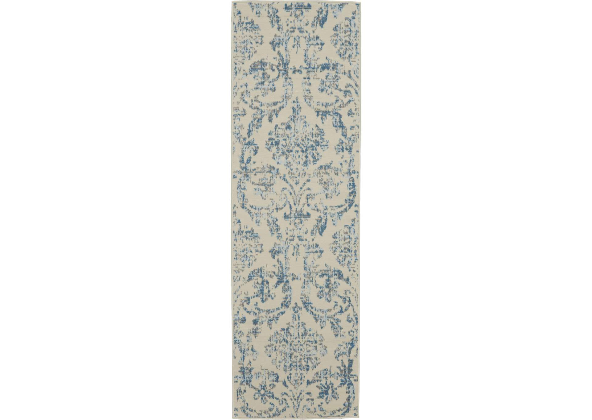 Nourison Jubilant JUB09 White and Blue 7' Runner Low-pile Hallway Rug,Nourison