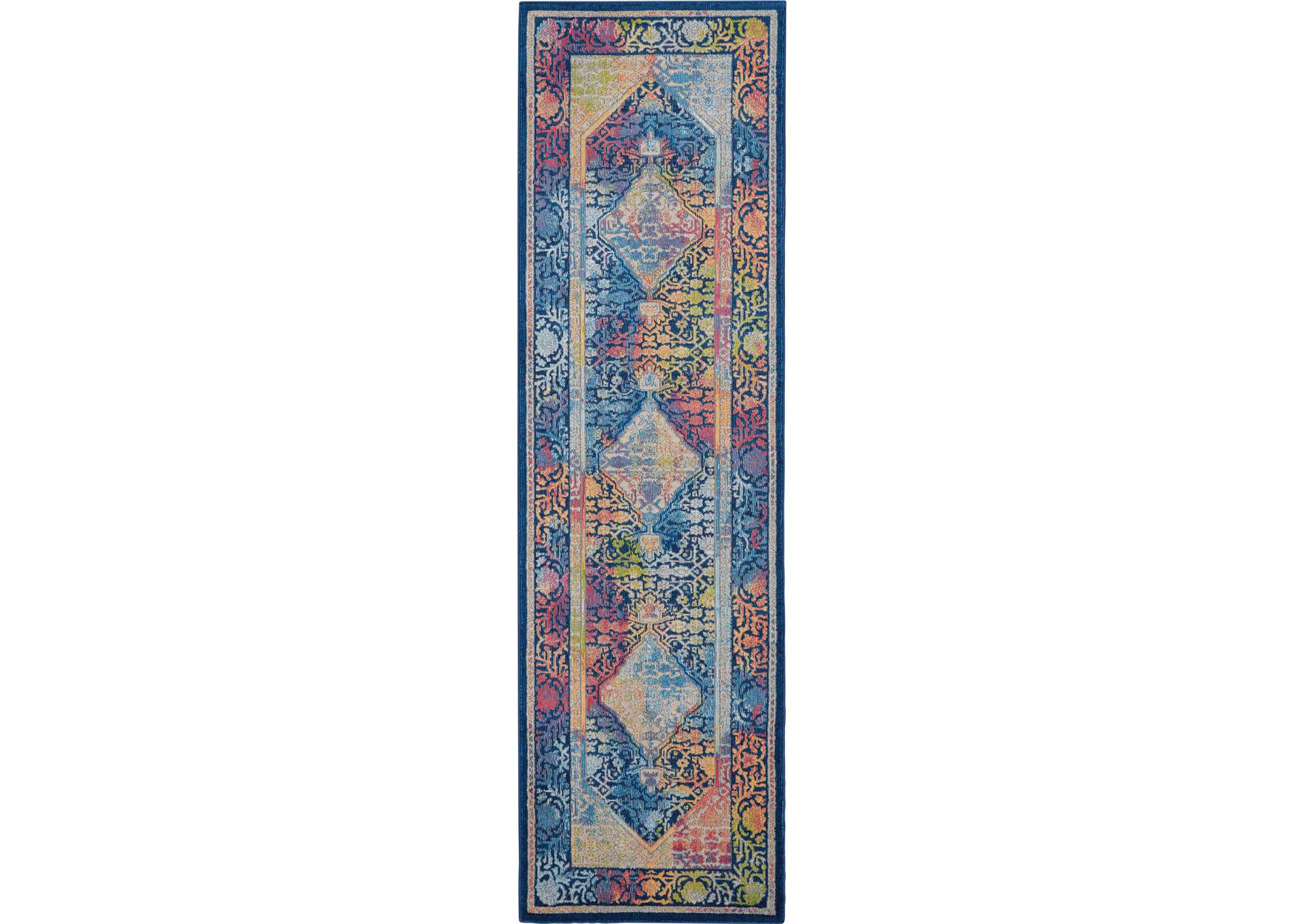Nourison Ankara Global ANR04 Blue Multicolor 6' Runner Low-pile Hallway Rug,Nourison