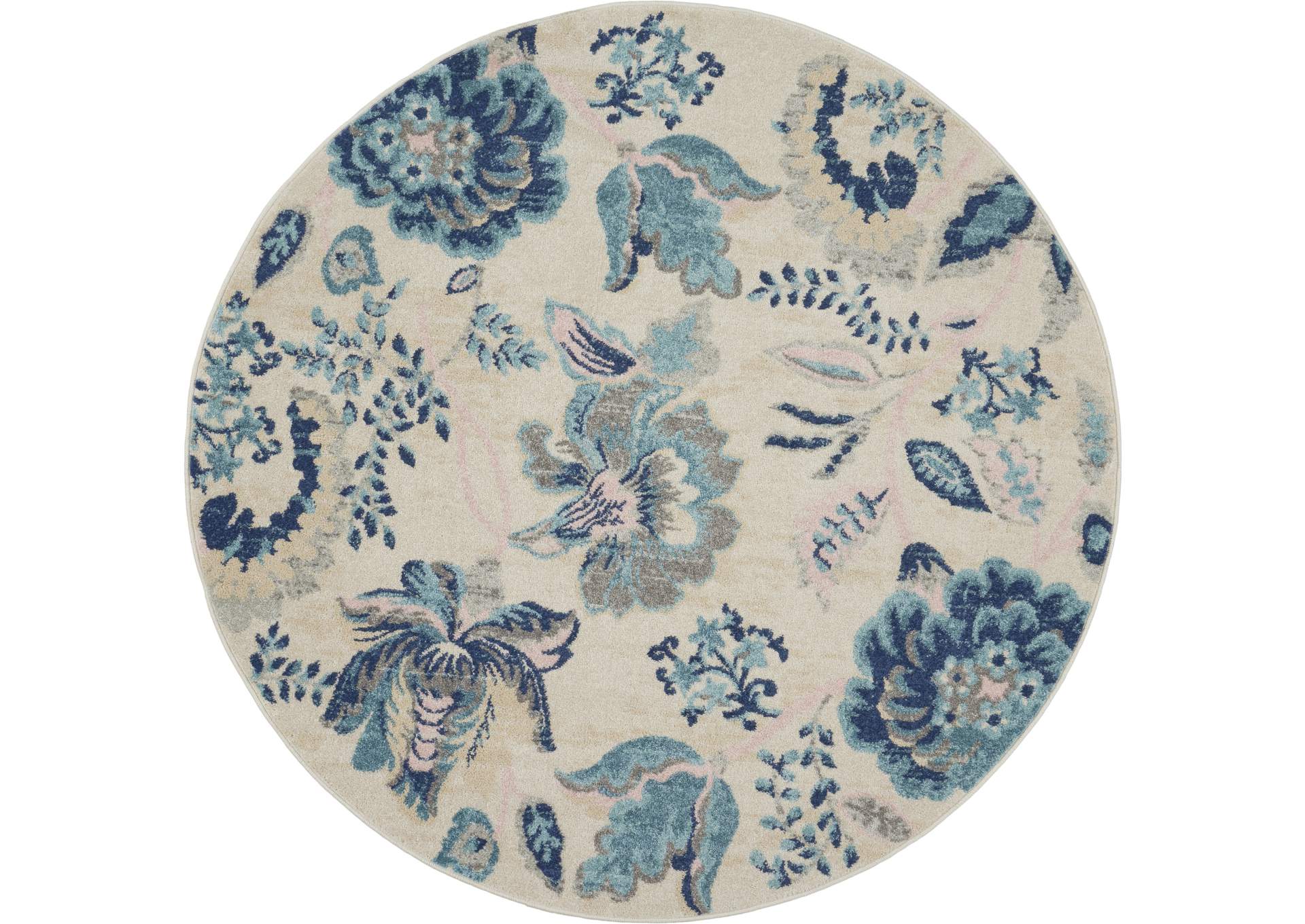 Nourison Tranquil TRA02 Blue and White 5' Round French Country Area Rug,Nourison