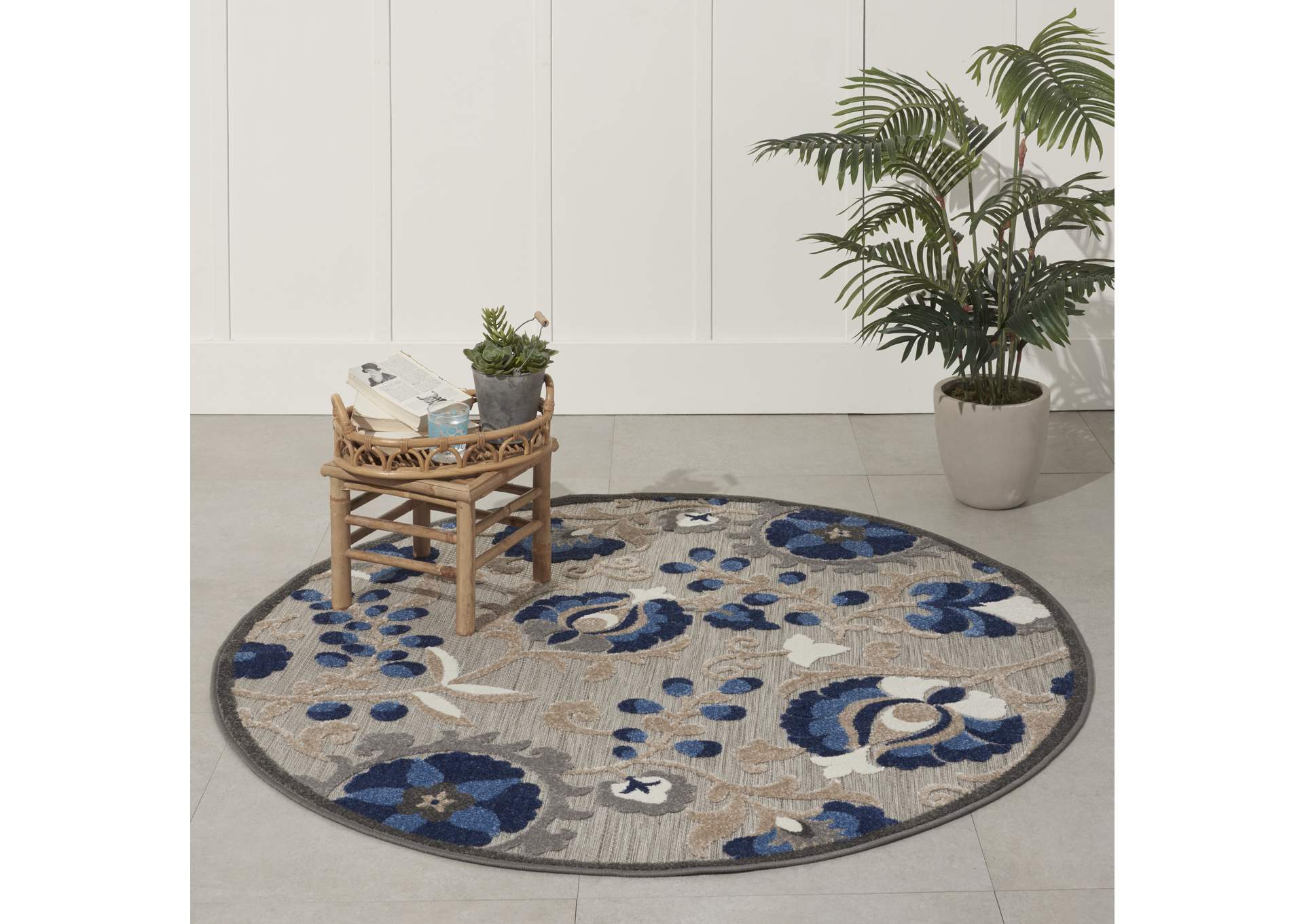 Nourison Aloha 5' Round Blue Patio Area Rug,Nourison