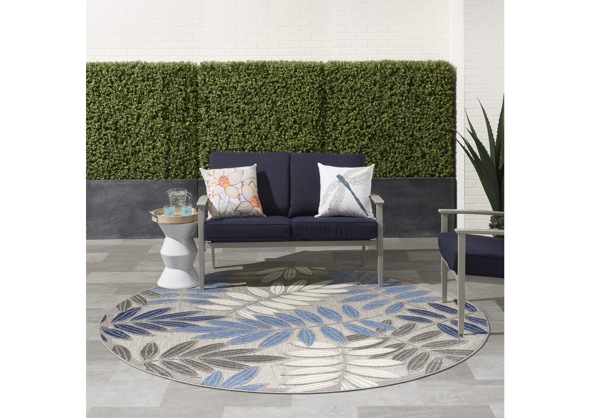 Nourison Aloha 8'xRound Blue Patio Area Rug,Nourison