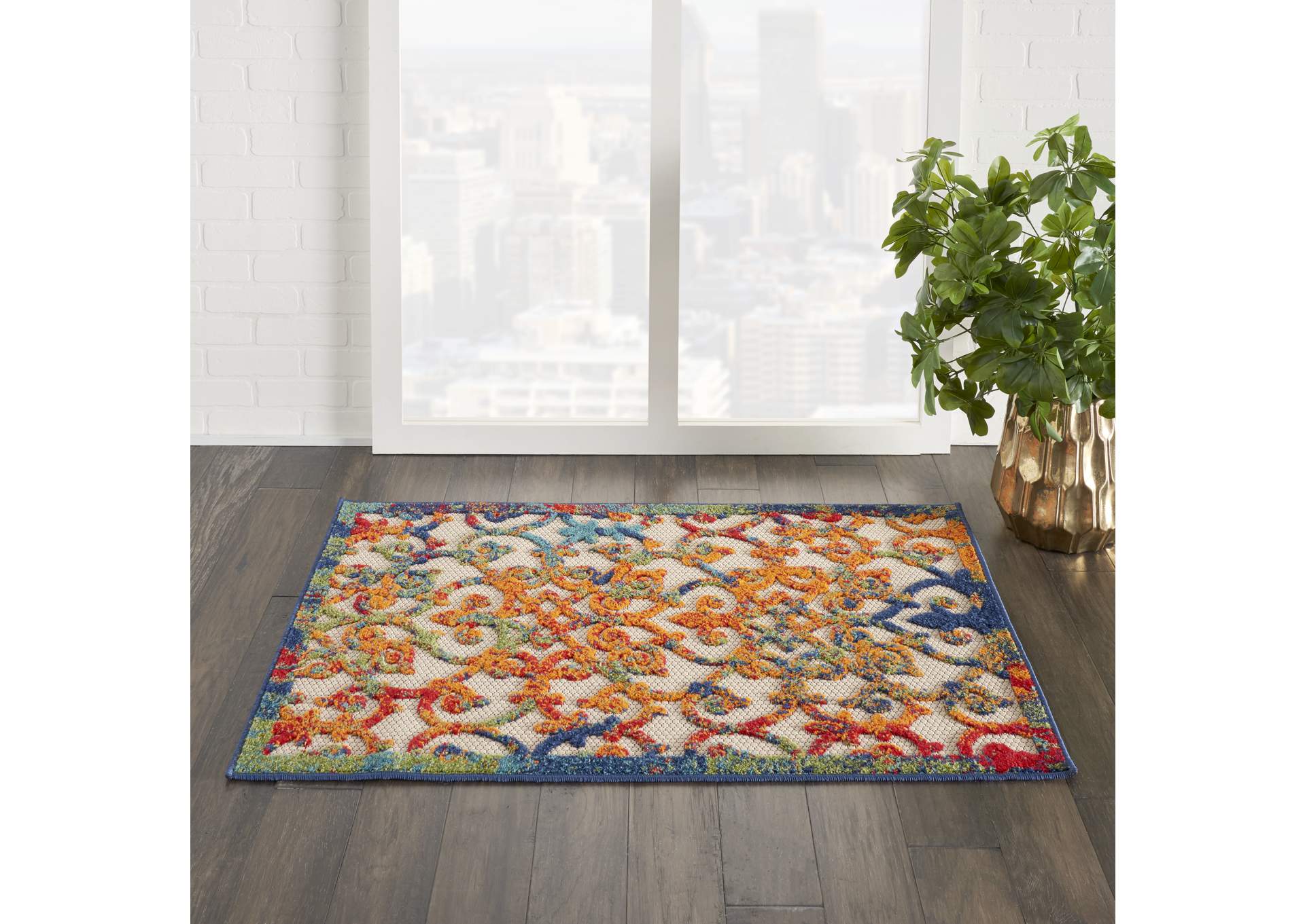 Nourison Aloha ALH21 3'x4' Multicolor Easy-care Indoor-outdoor Rug,Nourison
