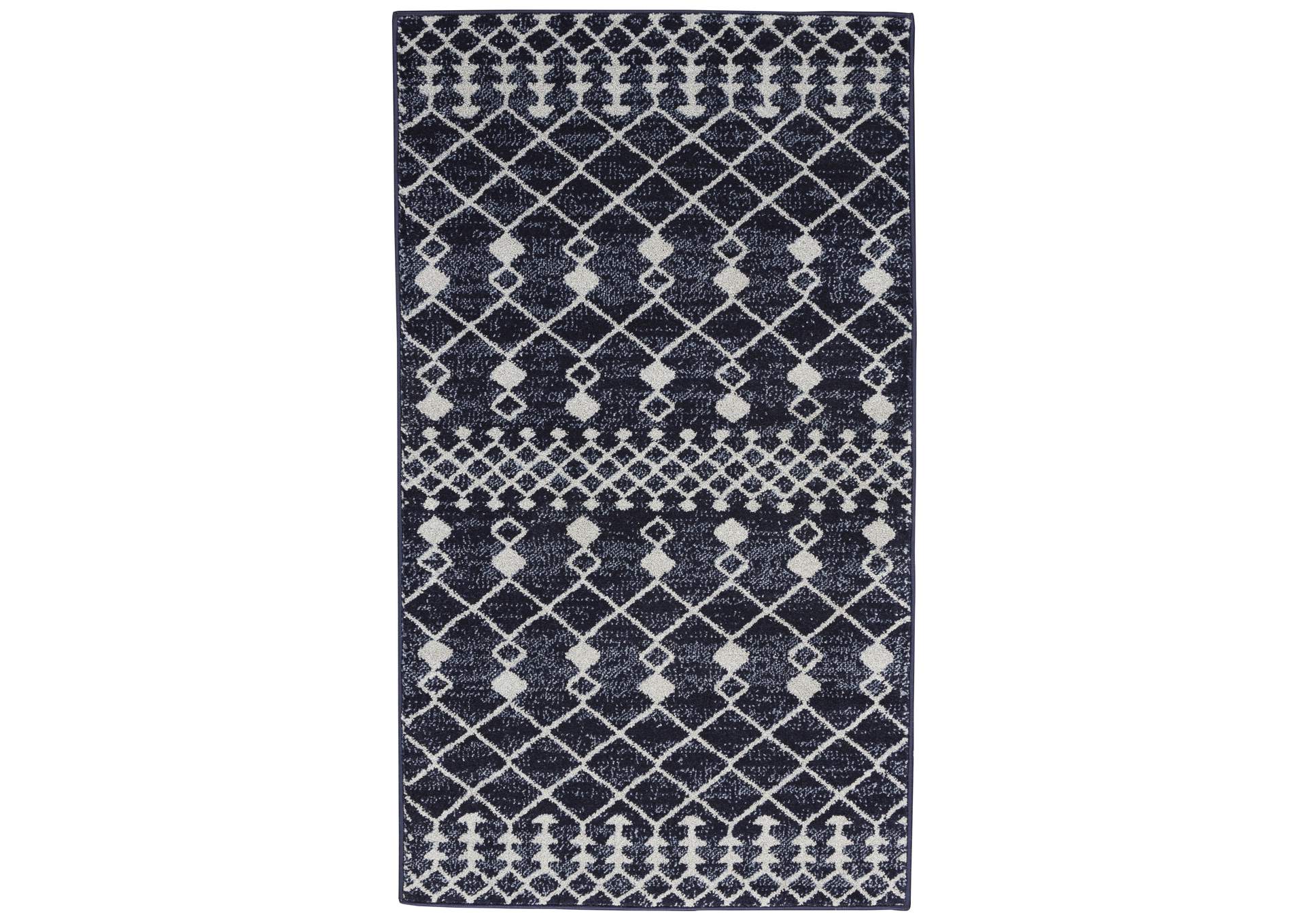 Nourison Palermo 2' x 4' Navy and Grey Distressed Bohemian Area Rug,Nourison