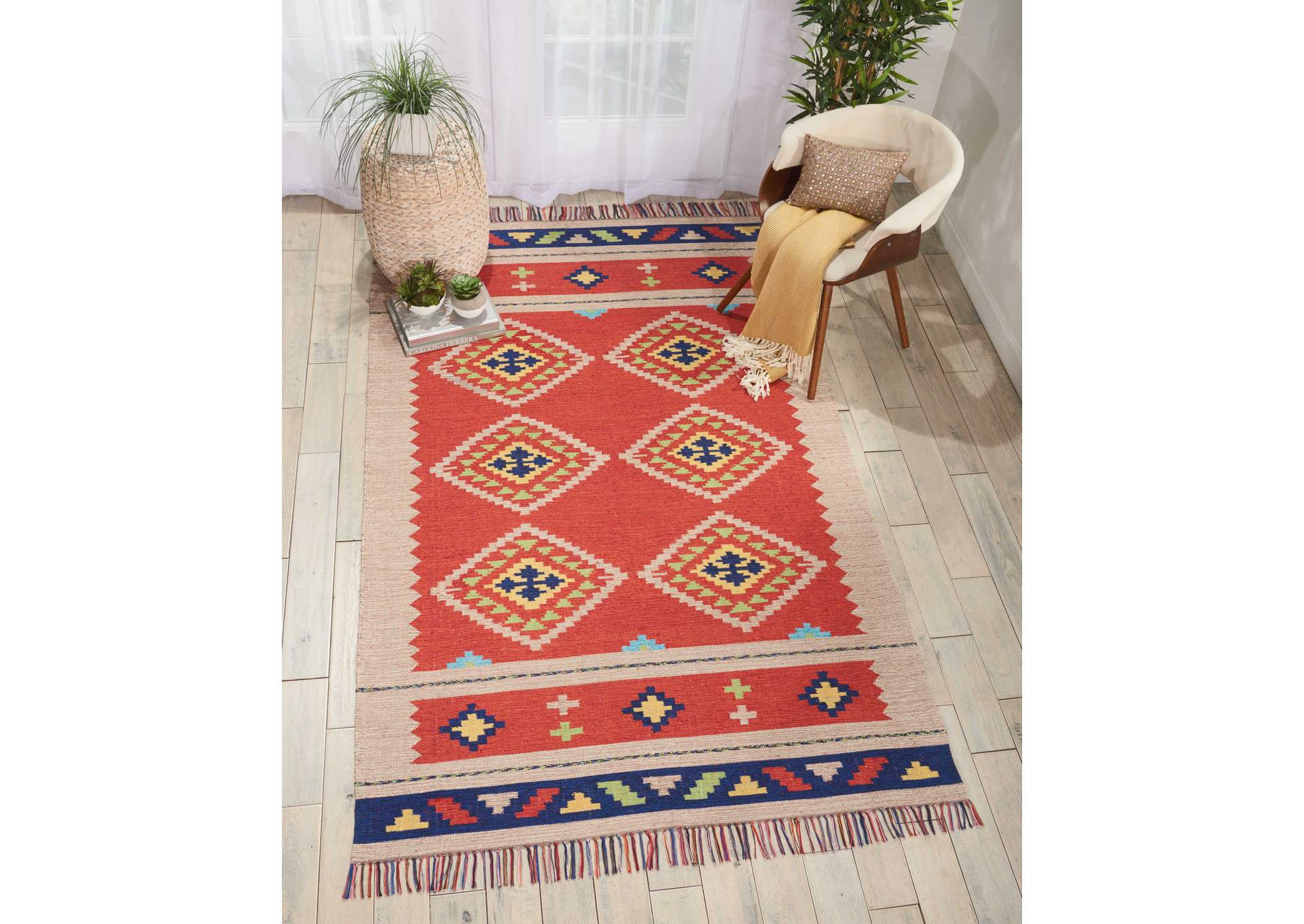 Nourison Baja BAJ02 Red and Black 7'x10' Large Flat Weave Rug,Nourison