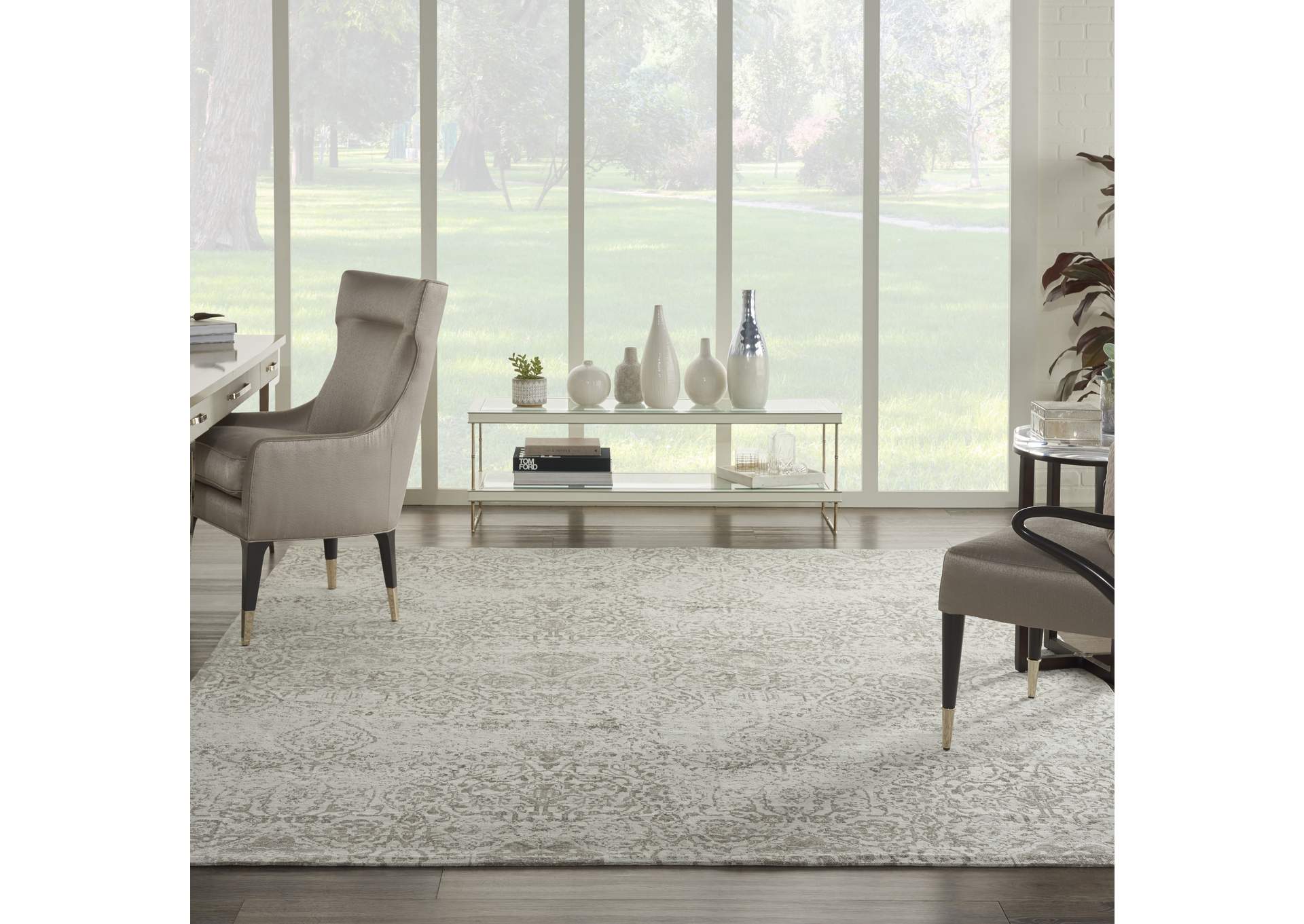 Nourison Damask DAS06 White 8'x10' Large Flat Rug,Nourison