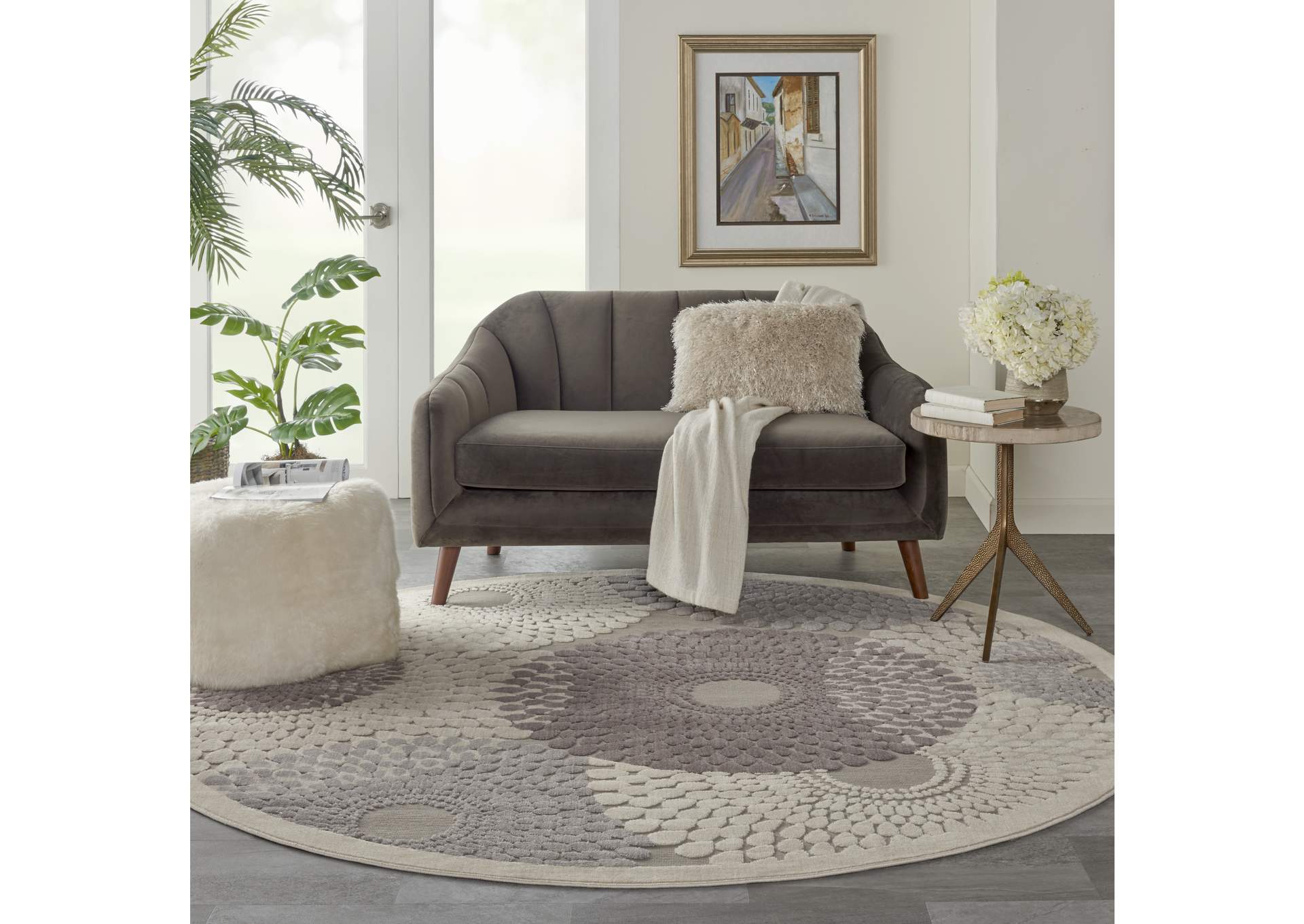 Nourison Graphic Illusions GIL04 Grey 8' Round Rug,Nourison