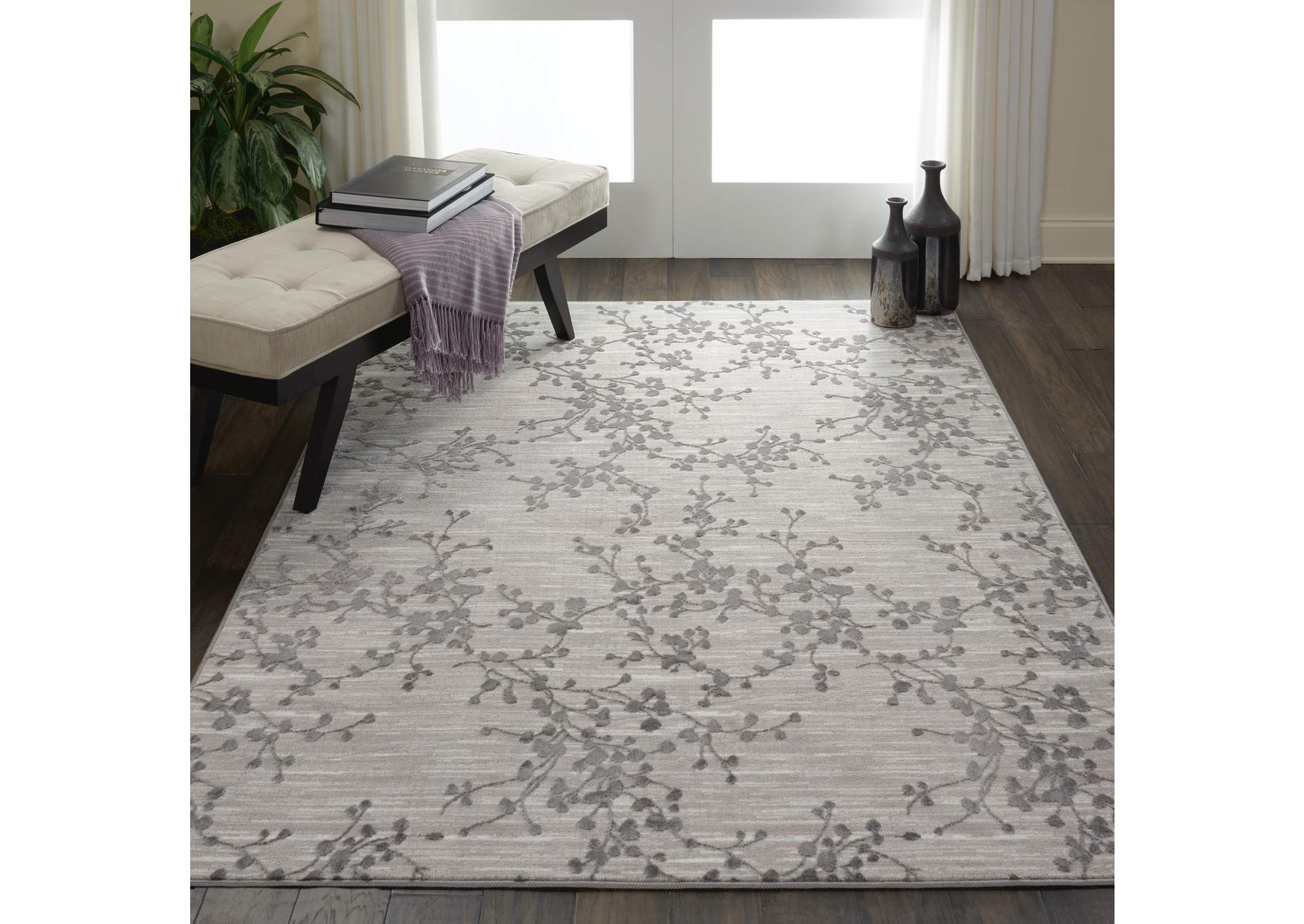 Nourison Urban Chic URC02 Grey 5'x8' Modern botanical Area Rug,Nourison