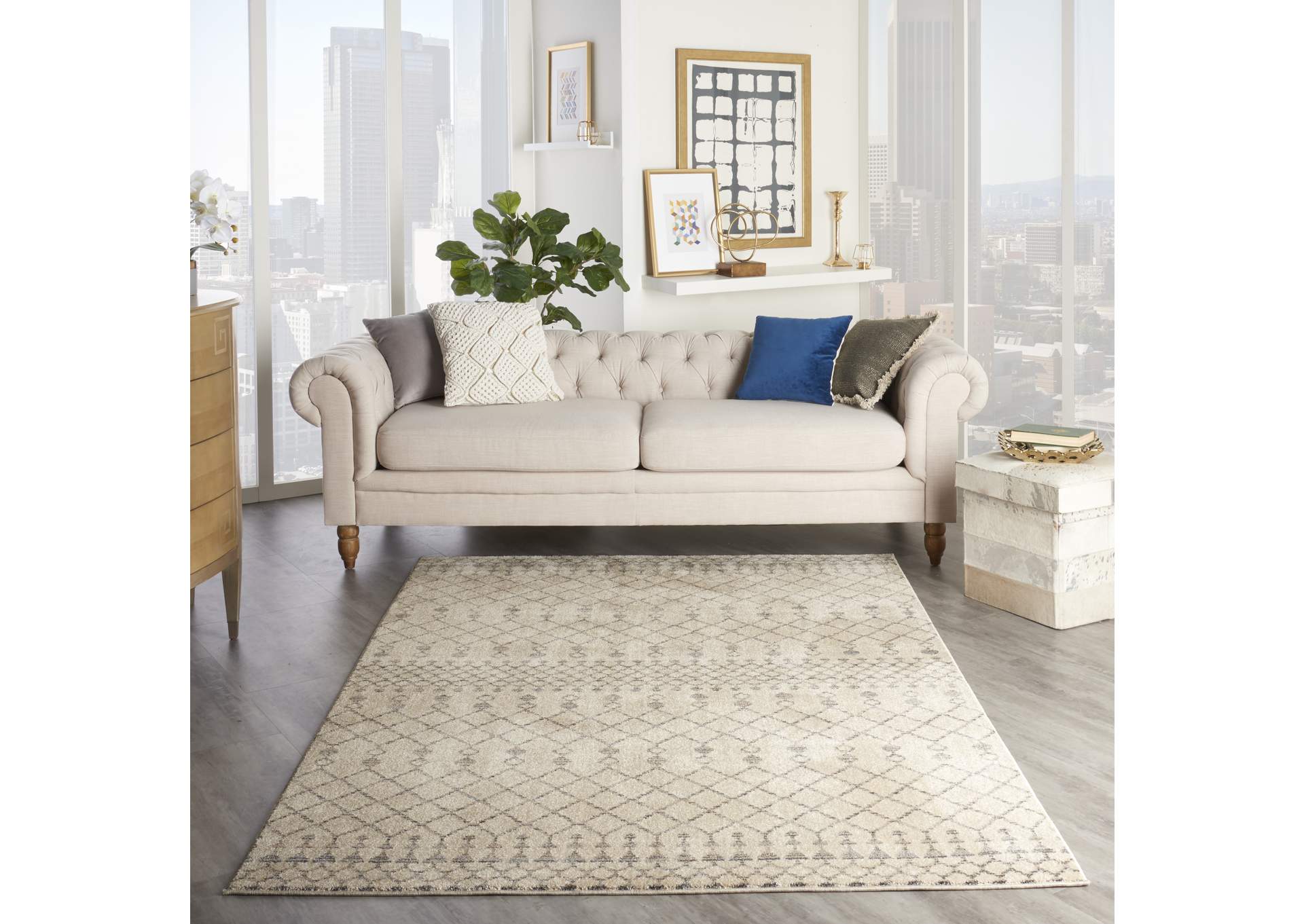 Nourison Palermo 4' x 6' Beige and Grey Distressed Bohemian Area Rug,Nourison