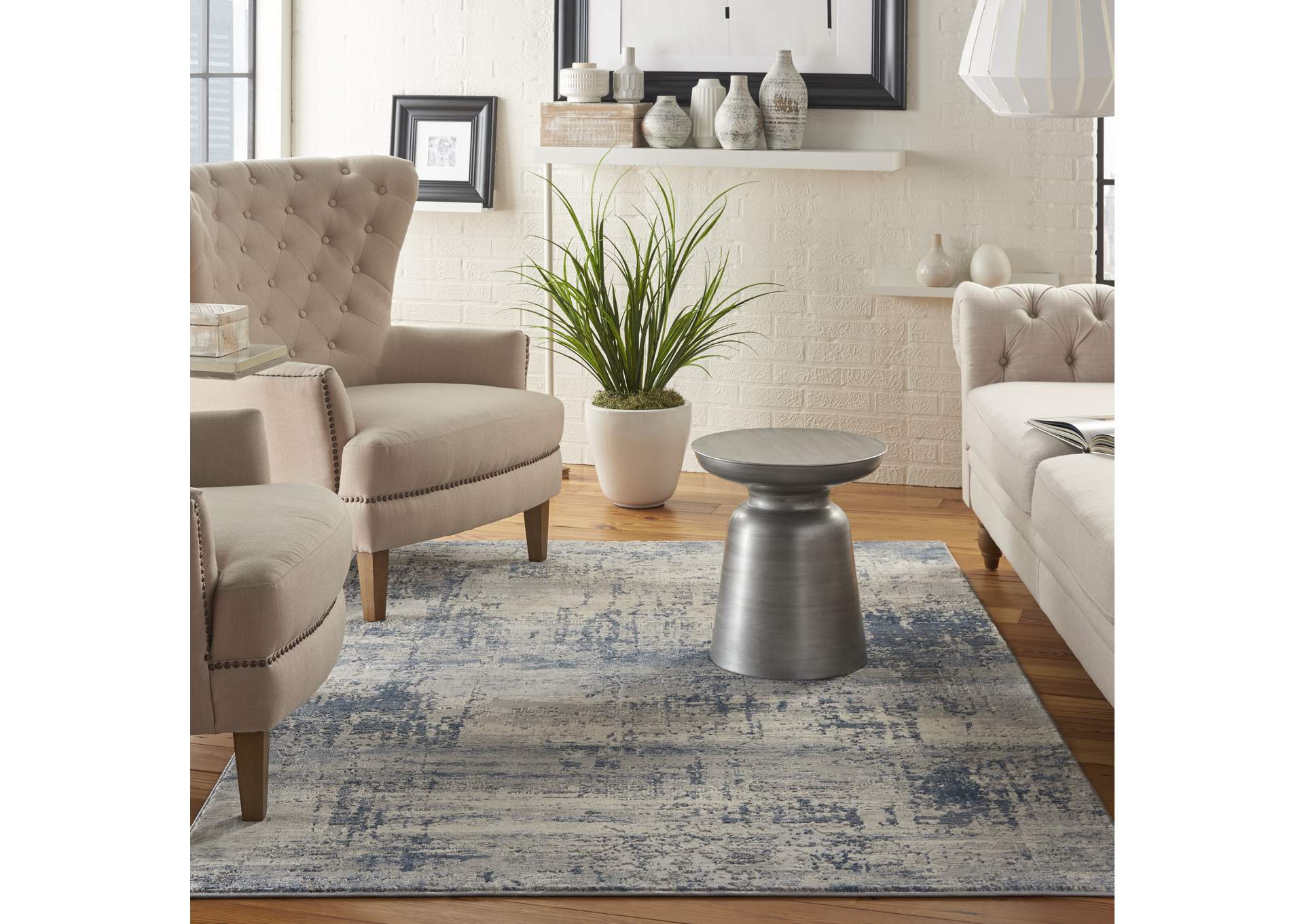 Nourison Rustic Textures RUS10 Blue and Grey 4'x6' Abstract Area Rug,Nourison