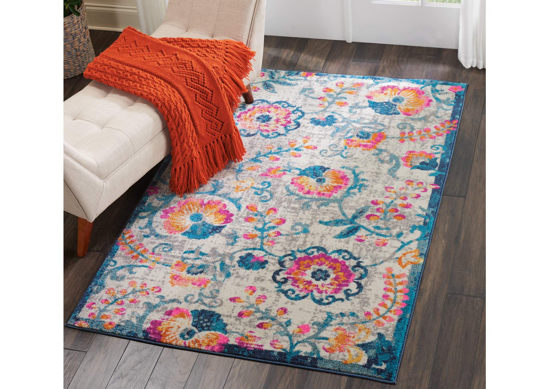 Nourison Passion PSN19 White Multicolor 4'x6' Floral Area Rug,Nourison