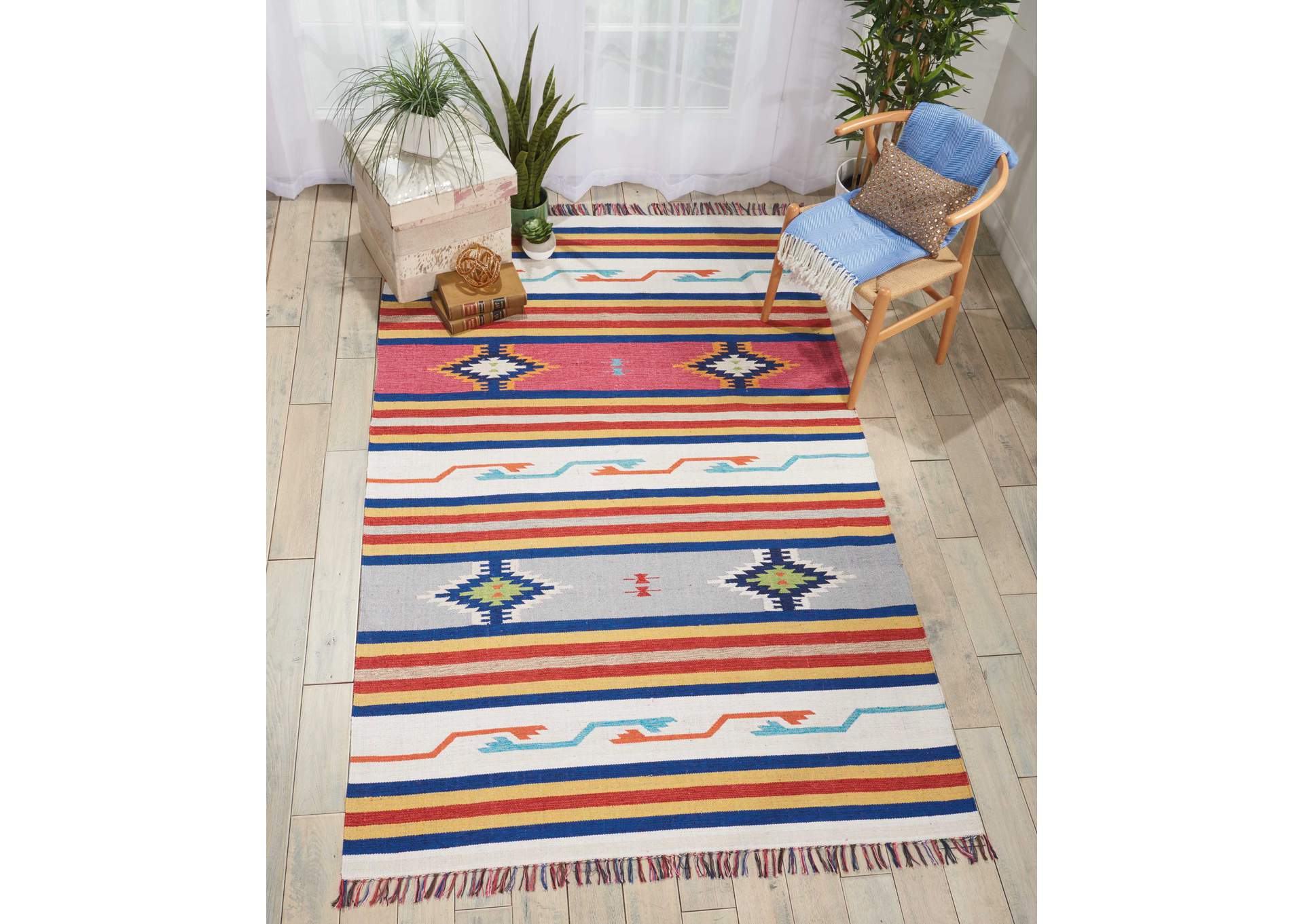 Nourison Baja BAJ01 White Multicolor 7'x10' Large Flat Weave Rug,Nourison