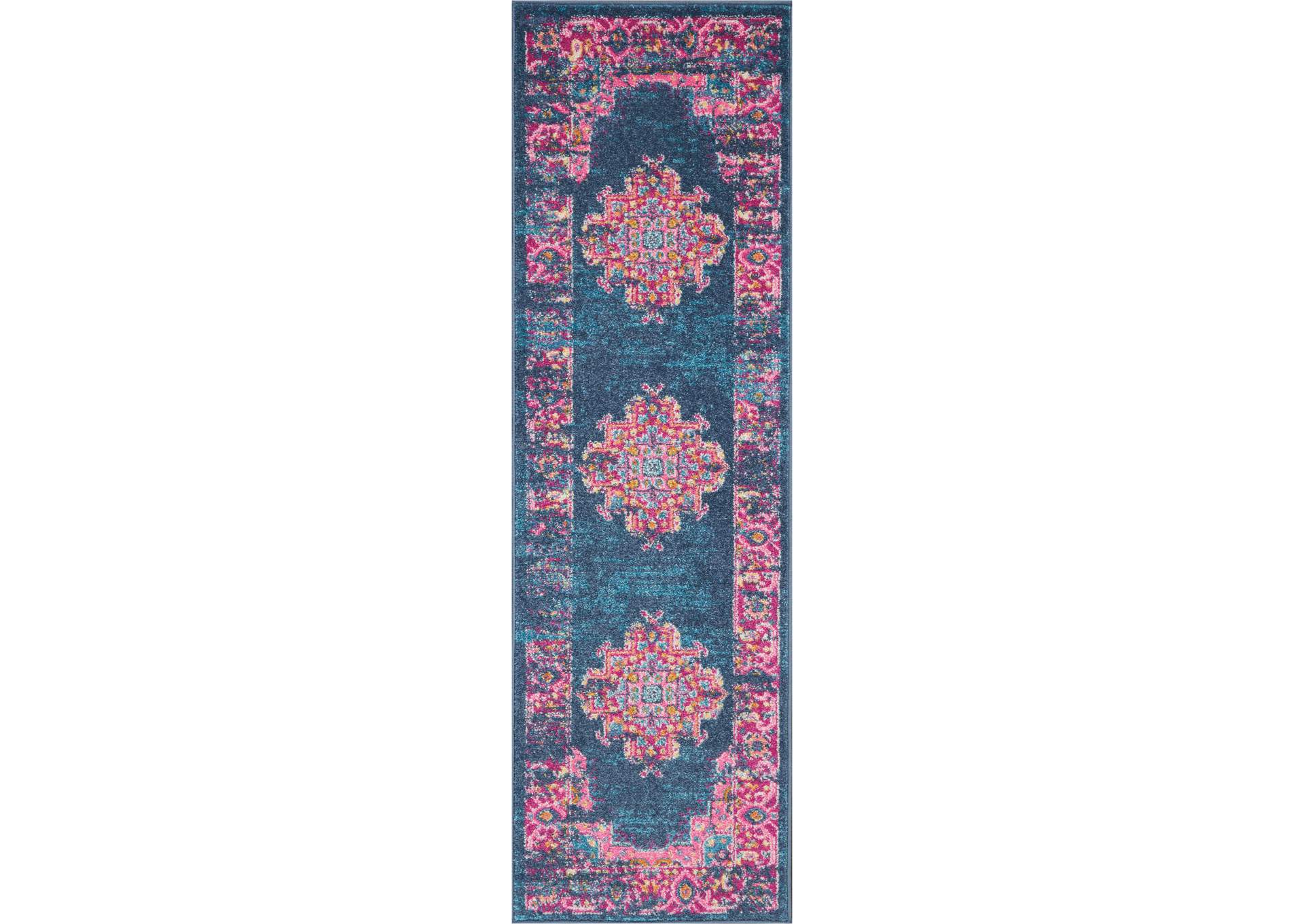 Nourison Passion PSN03 Blue and Pink 6' Runner Hallway Rug,Nourison