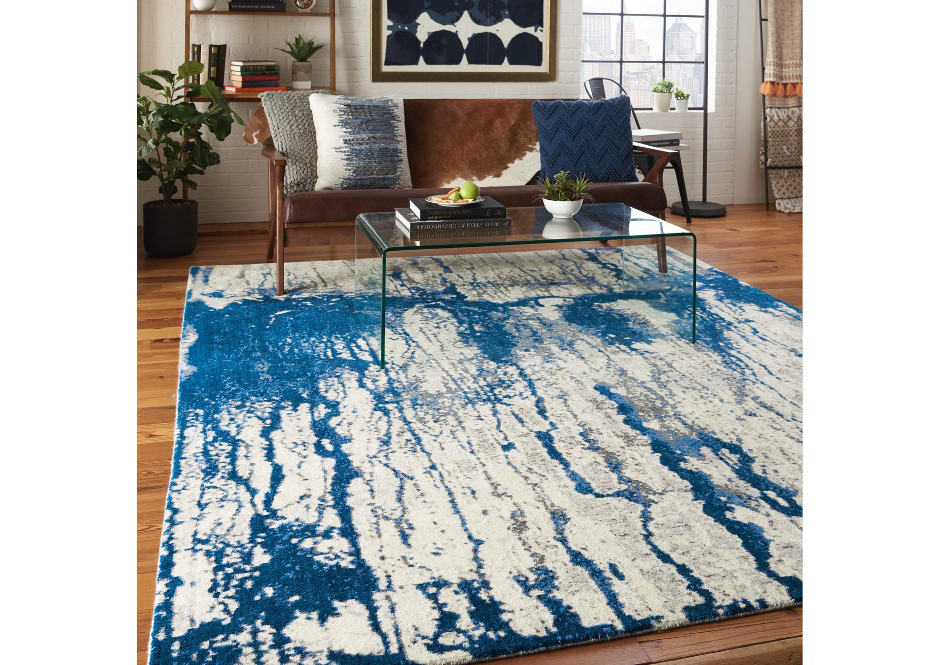 Nourison Twilight TWI29 Navy Blue and White 8'x10' Large Rug,Nourison