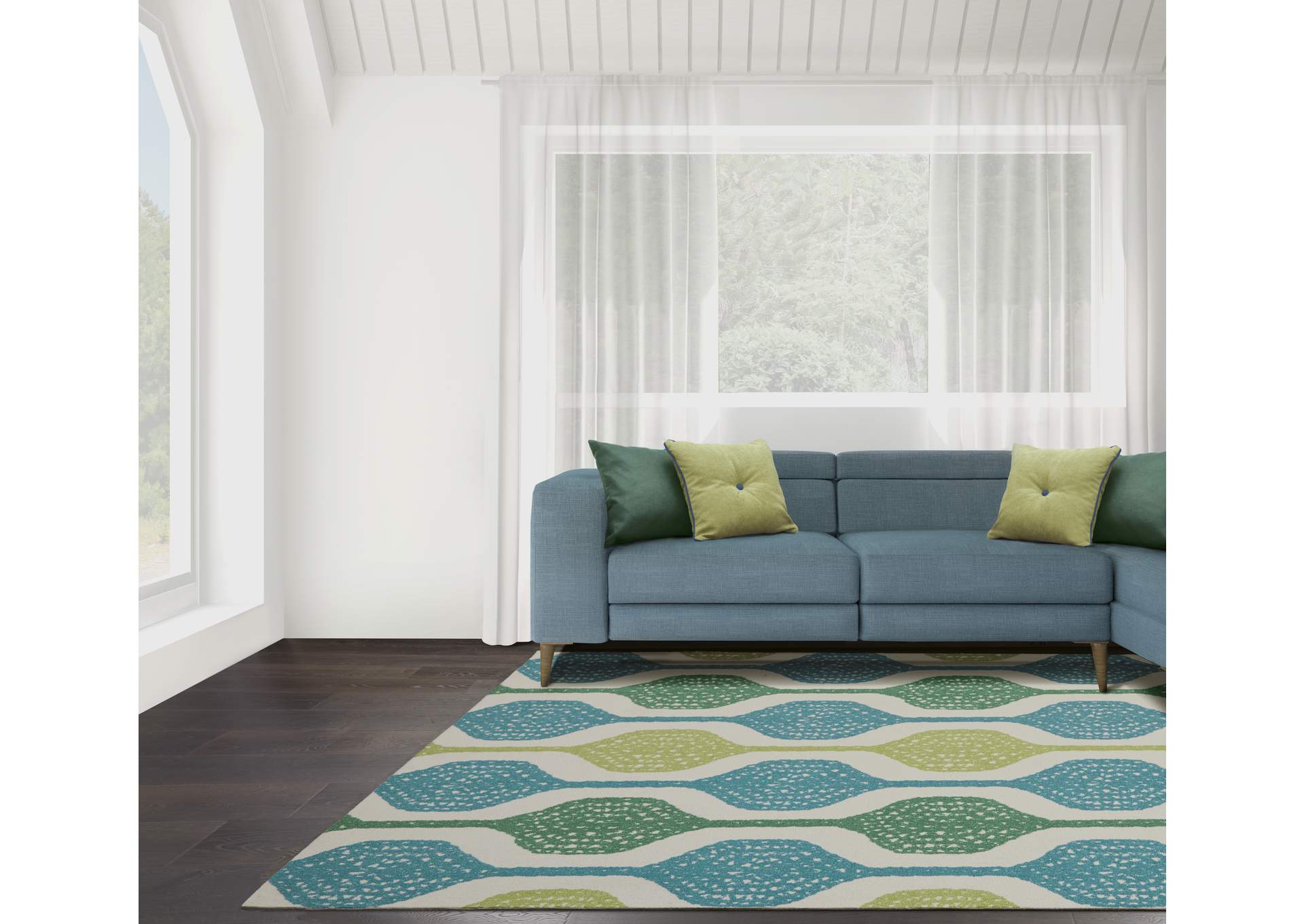Nourison Sun N Shade SND70 Blue and Green 5'x8' Contemporary Area Rug,Nourison