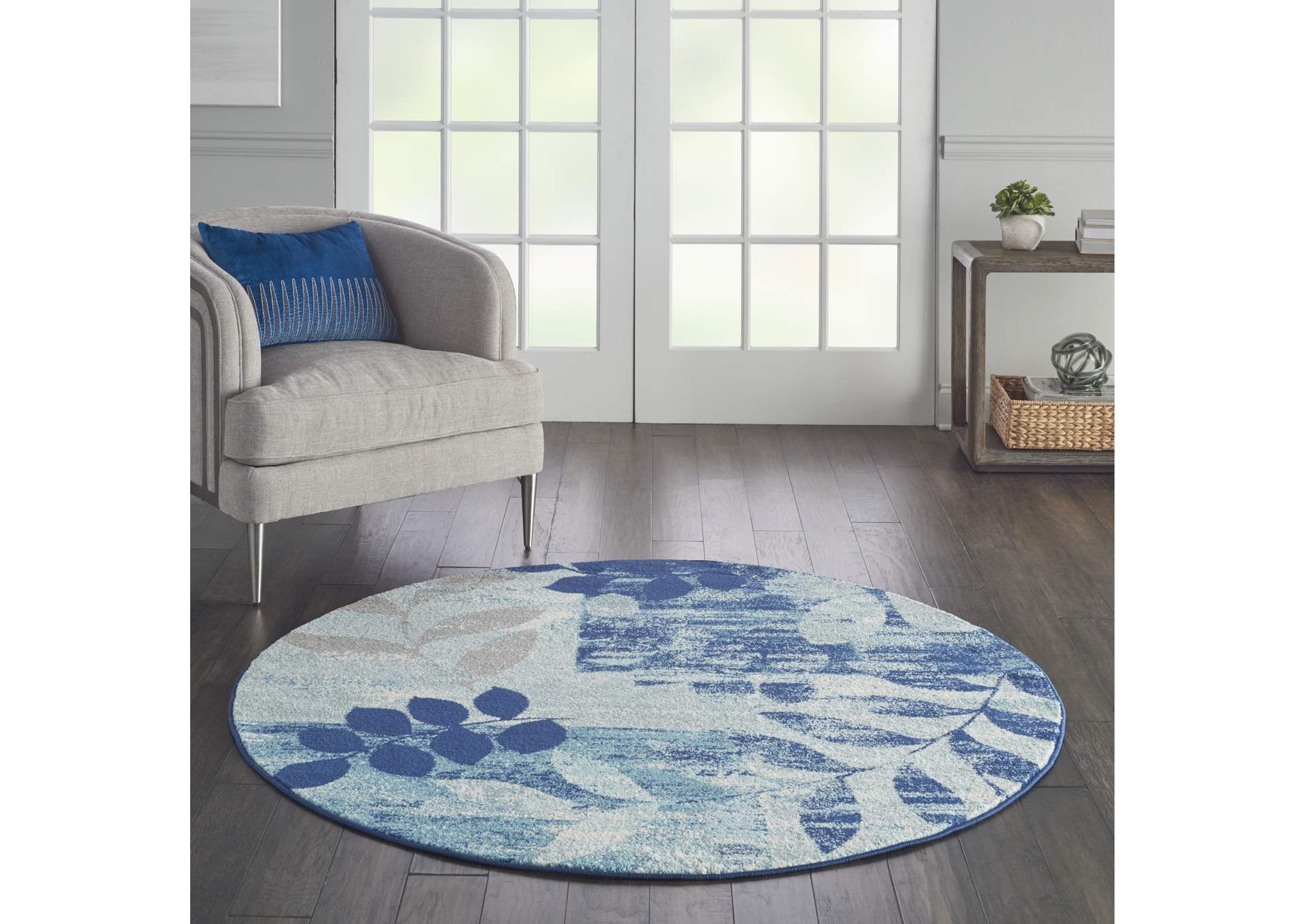 Nourison Tranquil TRA01 Navy Blue 5' Round Modern Area Rug,Nourison
