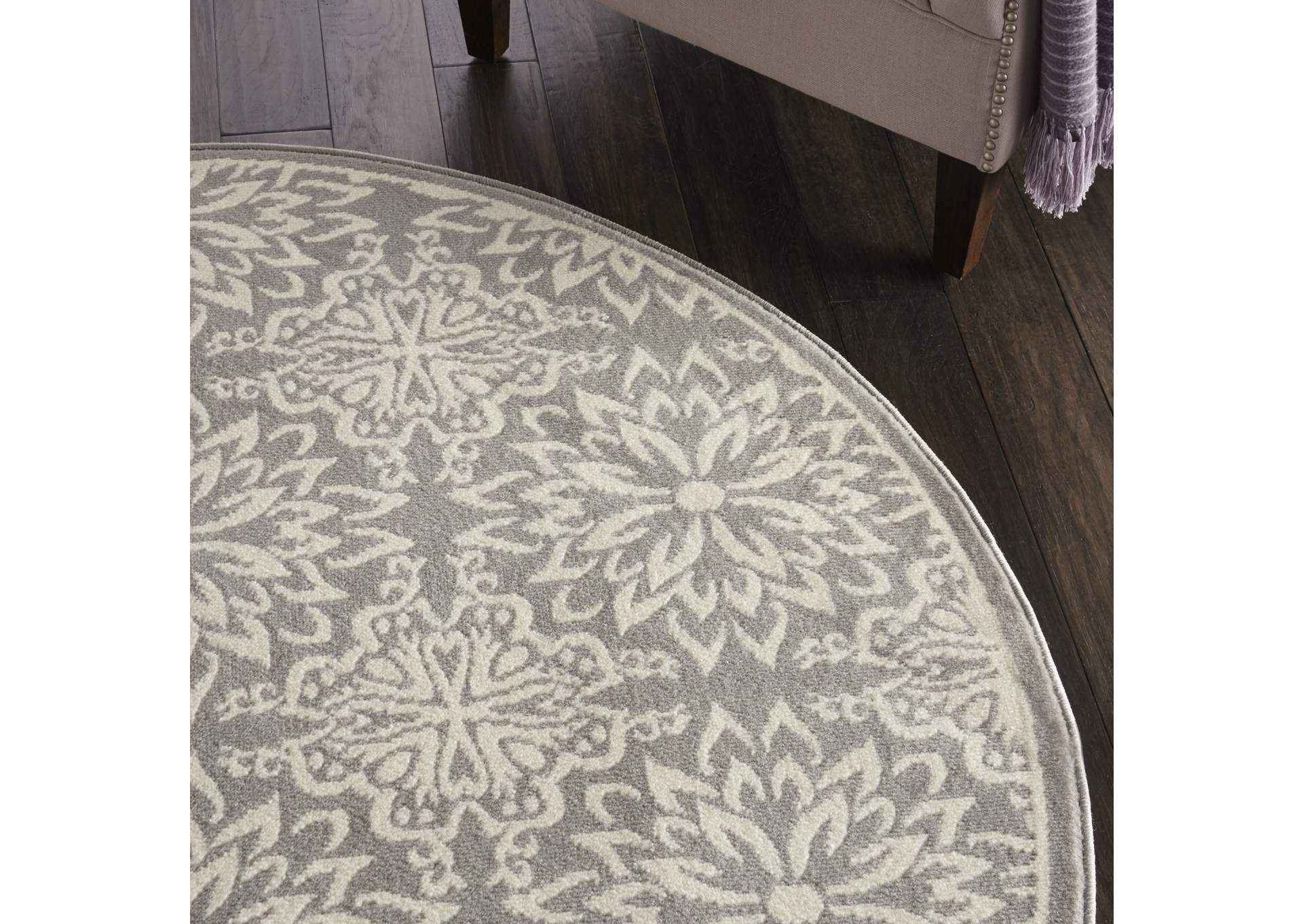 Nourison Jubilant JUB06 Grey 5' Round Beach Area Rug,Nourison