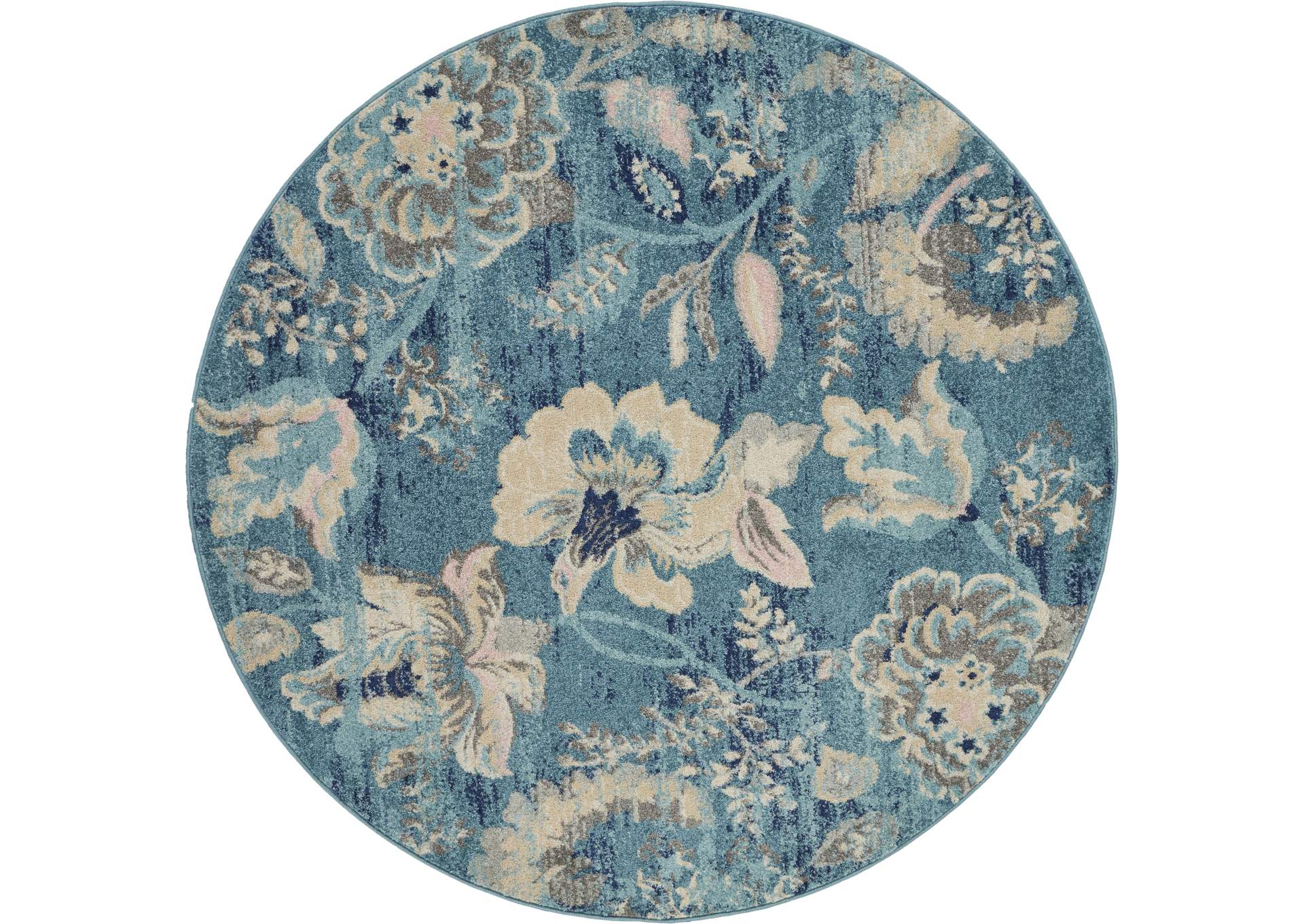 Nourison Tranquil TRA02 Turquoise Blue and White 5' Round French Country Area Rug,Nourison
