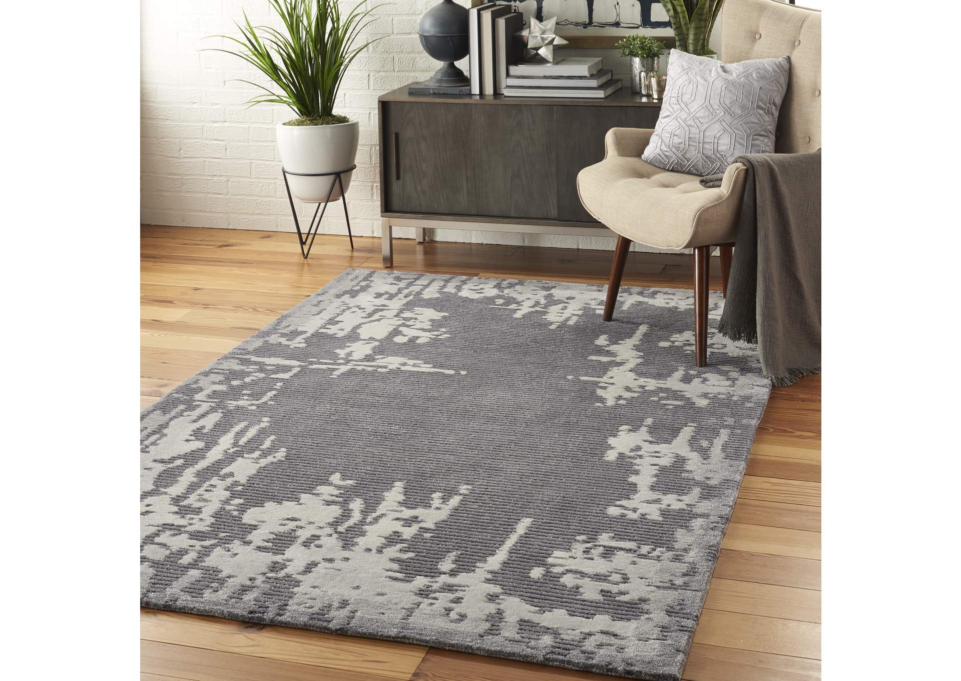 Nourison Symmetry SMM02 Ivory and Grey 4'x6' Area Rug,Nourison
