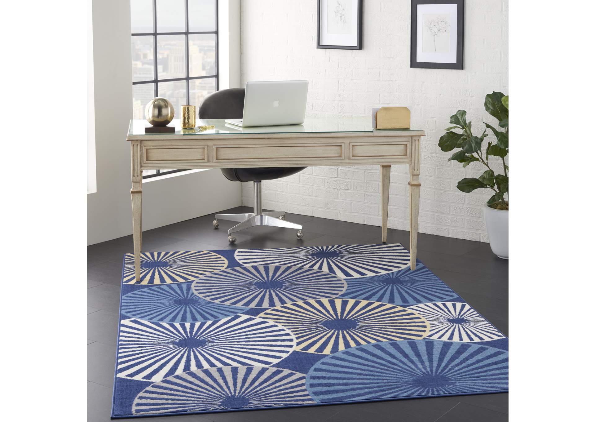 Nourison Grafix GRF20 Navy and Cream White 5'x7' Area Rug,Nourison