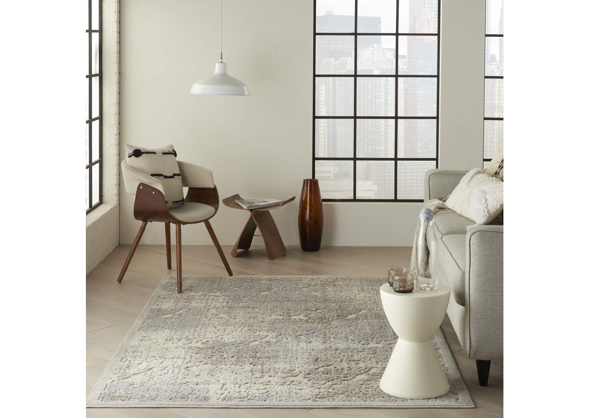 Nourison Graphic Illusions GIL09 White 4'x6' Area Rug,Nourison